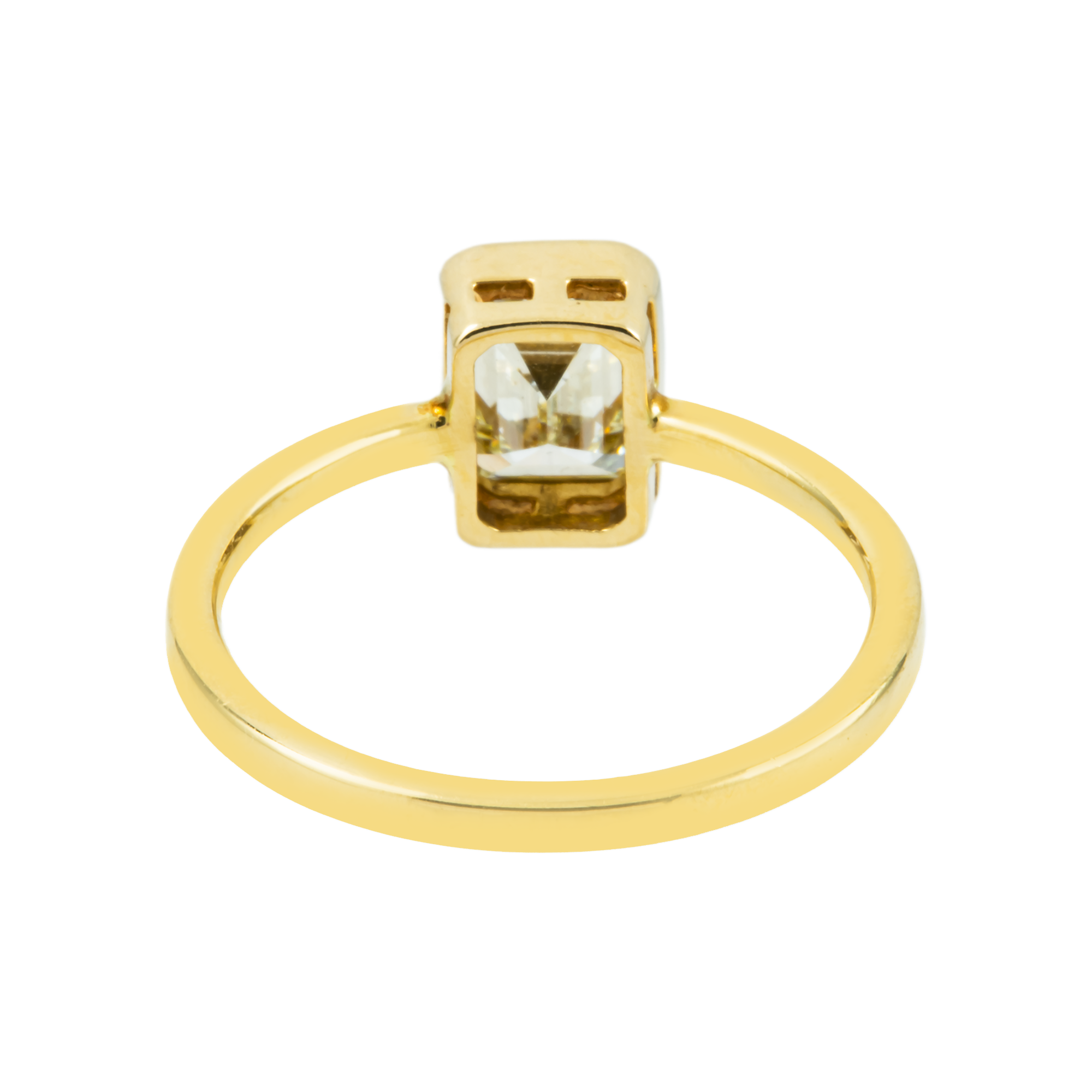 14K Yellow Gold Bezel Set Solitaire Emerald Cut Diamond Ring 1.09ct