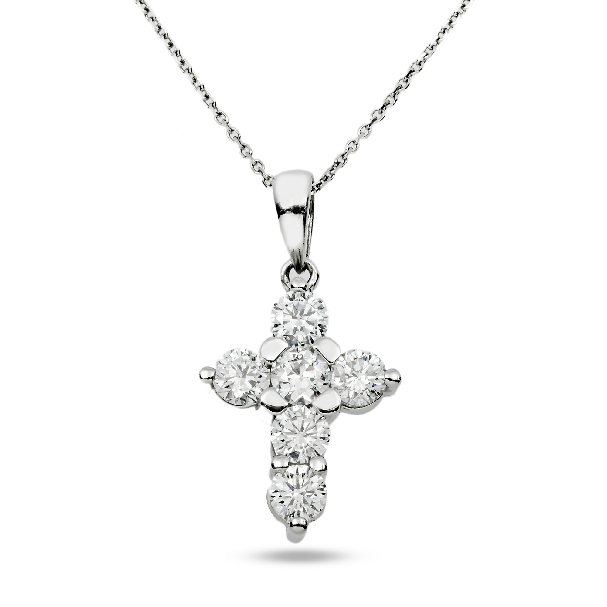 14K White Gold Round Diamond Cross Pendant & Chain Necklace