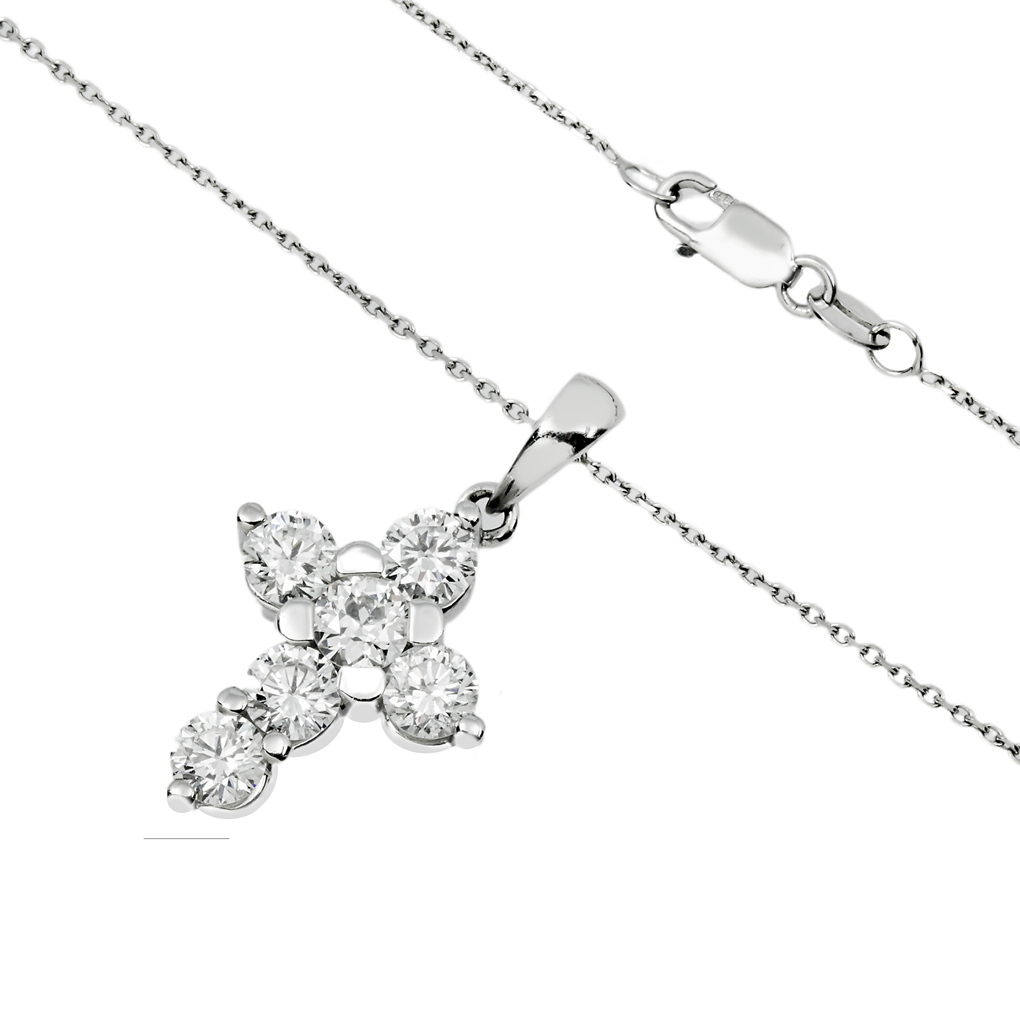 14K White Gold Round Diamond Cross Pendant & Chain Necklace