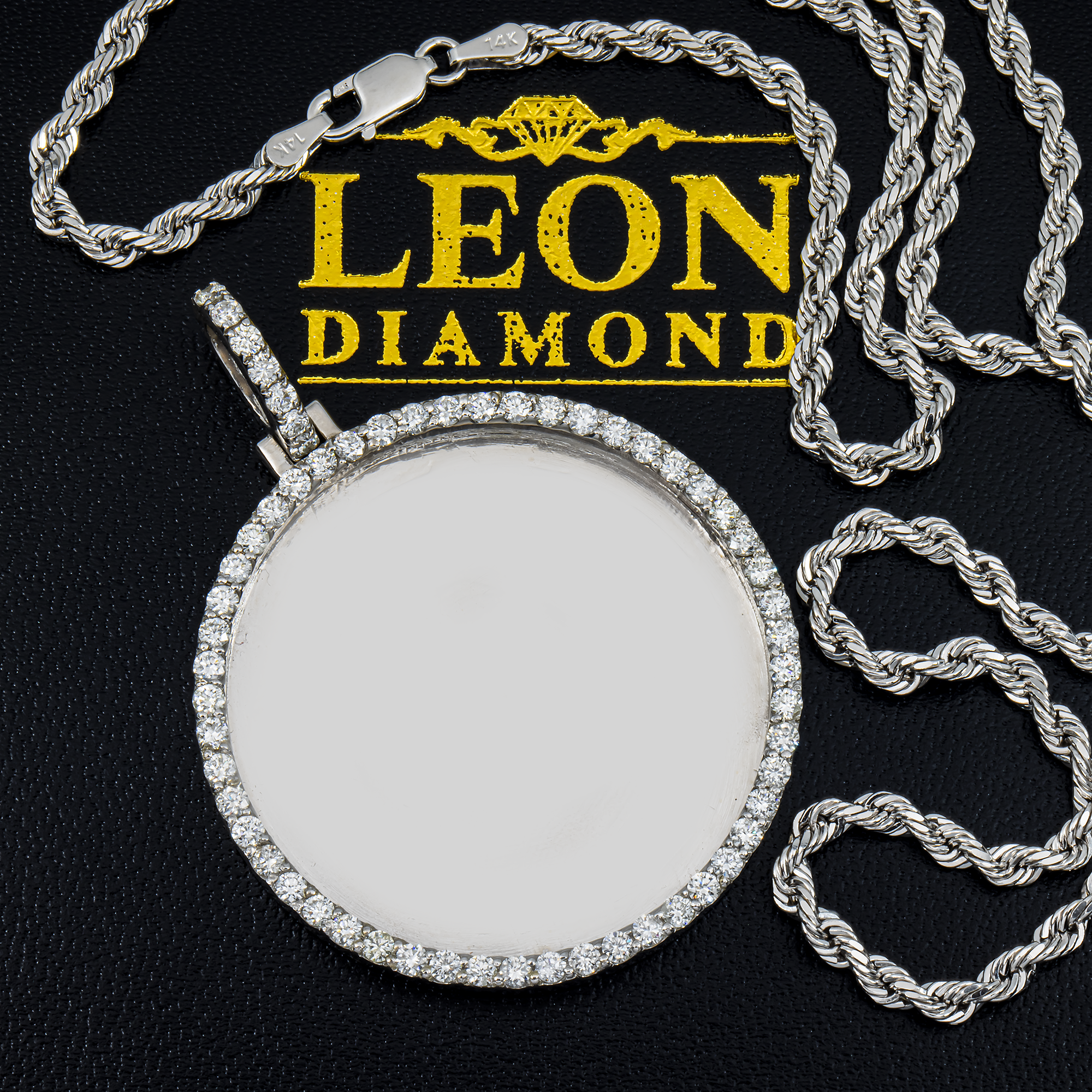 Add Your Own Photo 1.5" - Solid 14K White Gold Diamond Picture Pendant 2.40ct
