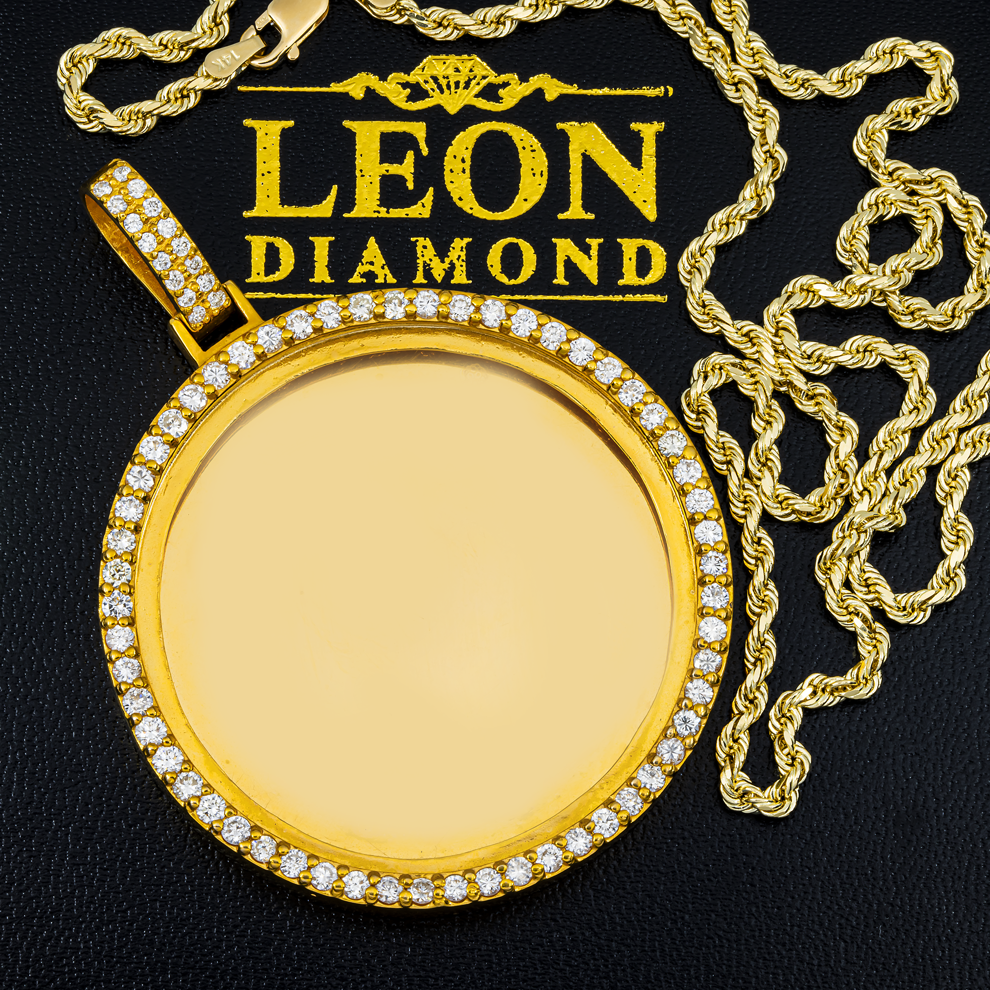Add Your Own Photo 2" - Solid 14K Yellow Gold Diamond Picture Pendant 3.20ct