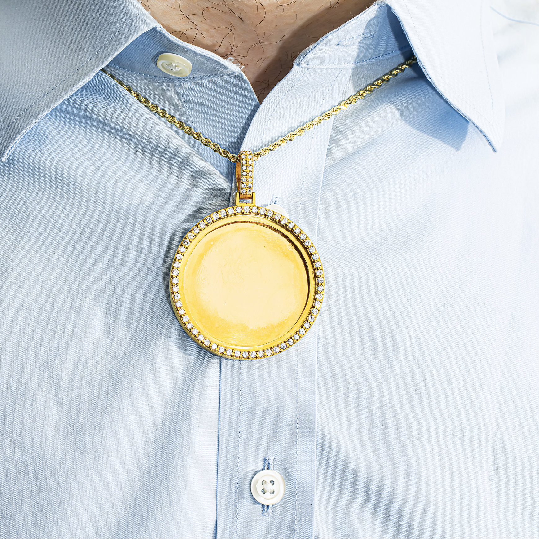 Add Your Own Photo 2" - Solid 14K Yellow Gold Diamond Picture Pendant 3.20ct