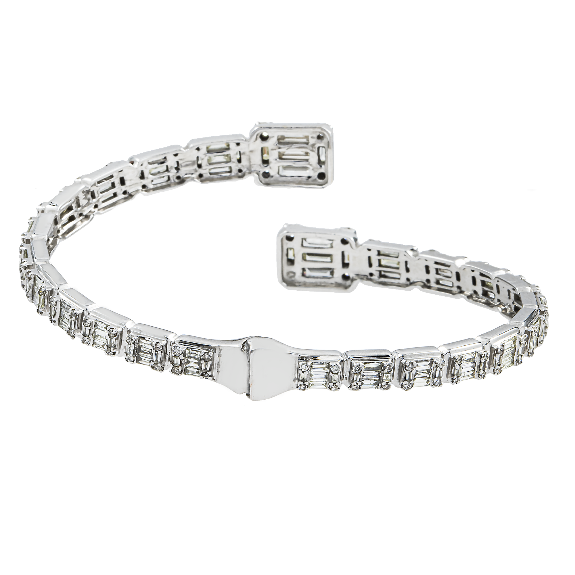14K White Gold Baguette & Round Diamond Bangle Bracelet 5.50ct