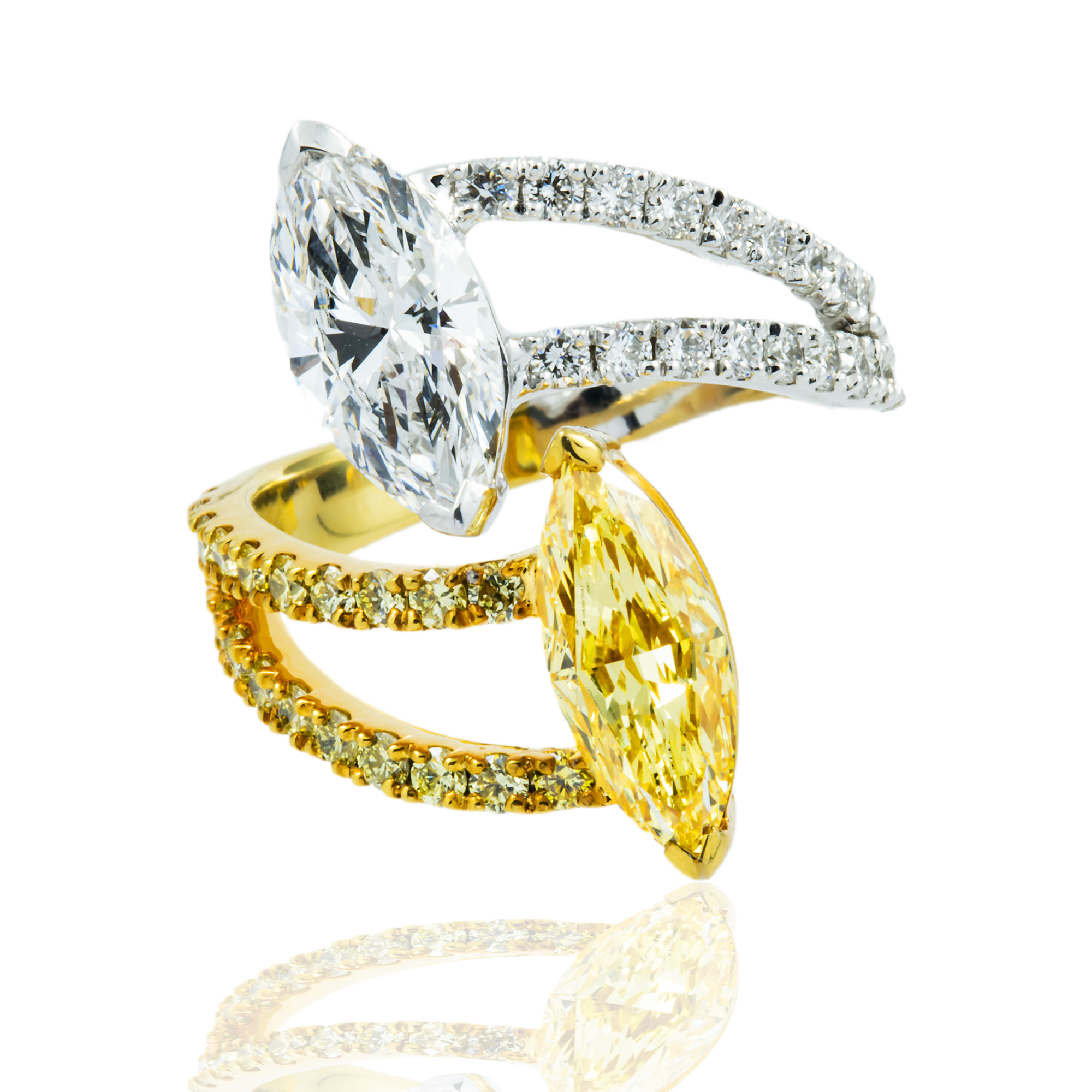 IGI 14K Two Tone Fancy Yellow & White Diamond Wrap Ring 6.30ctw