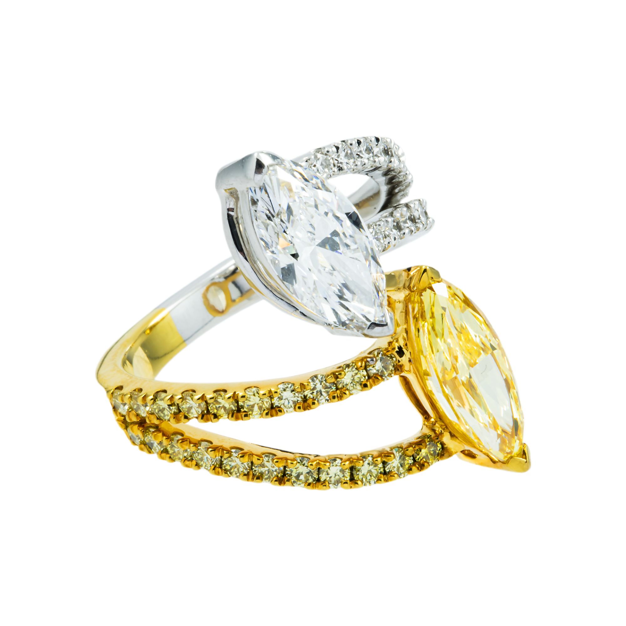 IGI 14K Two Tone Fancy Yellow & White Diamond Wrap Ring 6.30ctw
