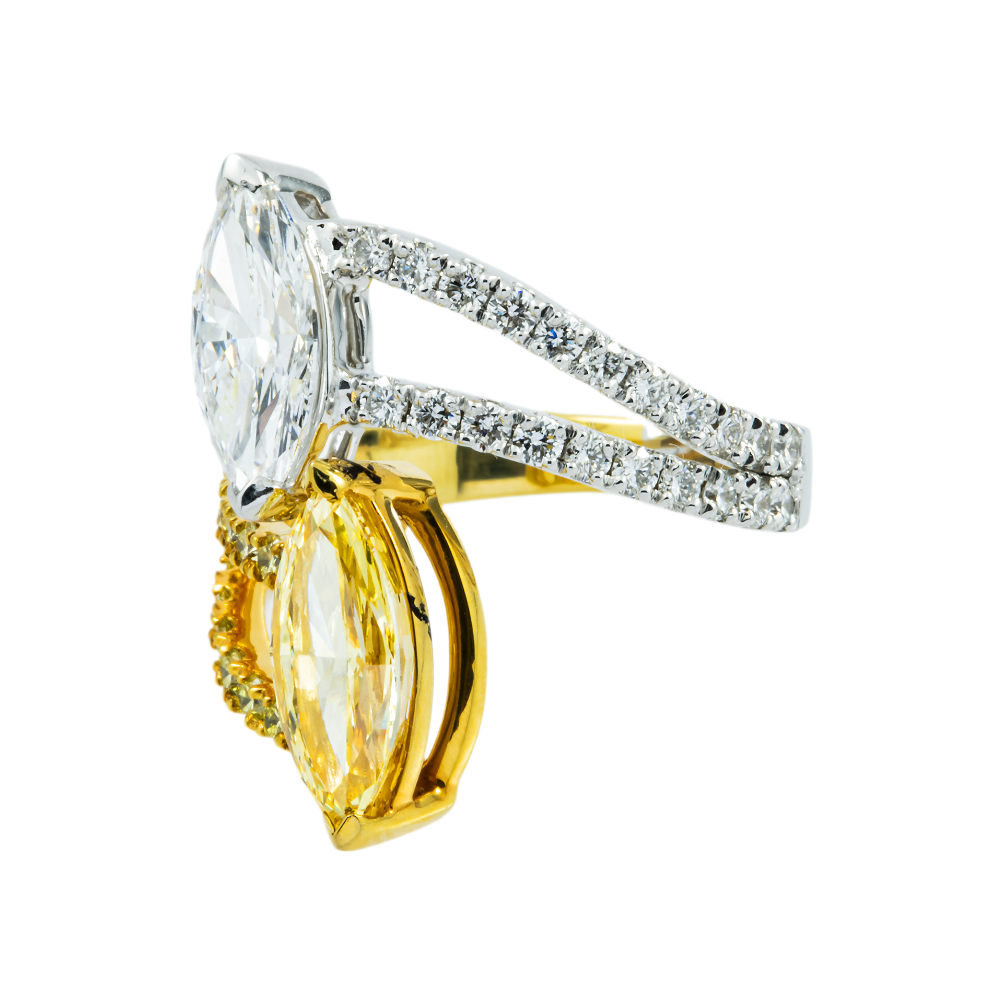 IGI 14K Two Tone Fancy Yellow & White Diamond Wrap Ring 6.30ctw