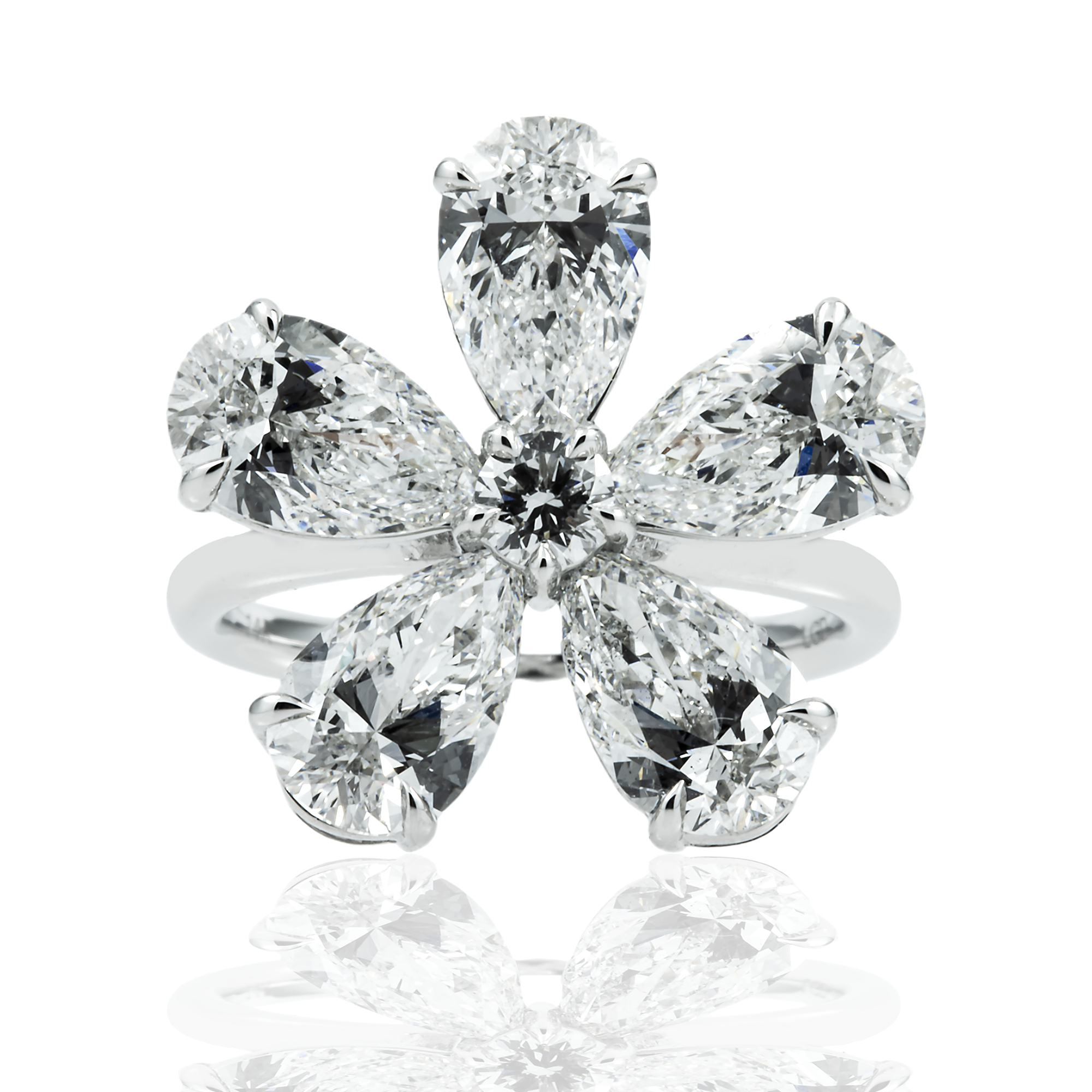 14K White Gold Pear Cut Diamond Flower Ring 5.33ct
