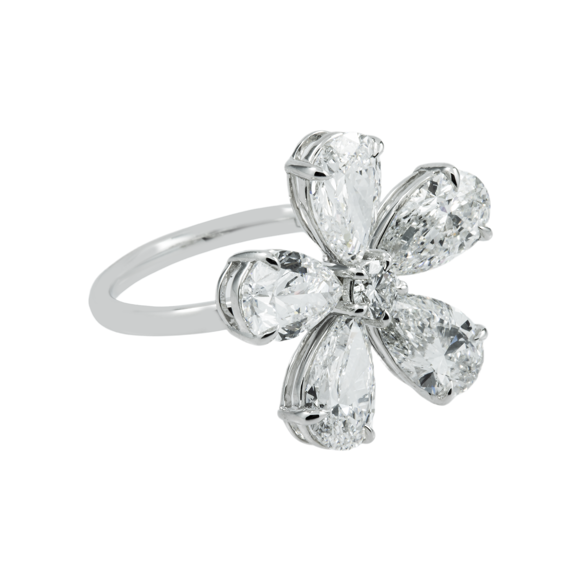14K White Gold Pear Cut Diamond Flower Ring 5.33ct
