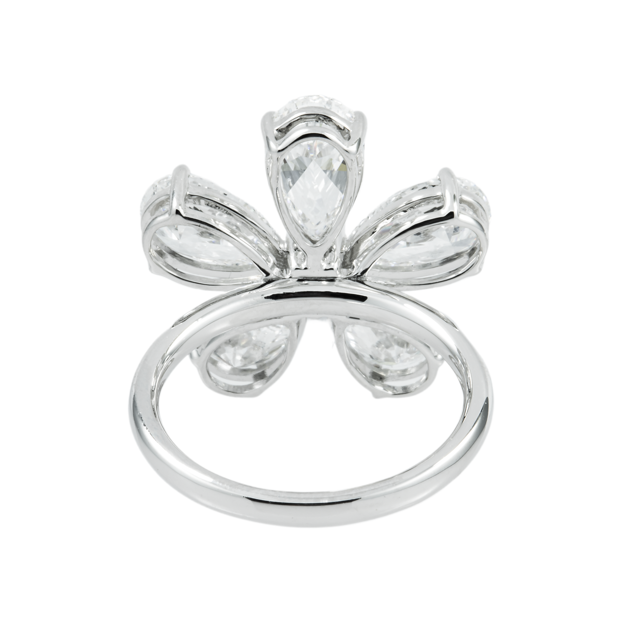 14K White Gold Pear Cut Diamond Flower Ring 5.33ct
