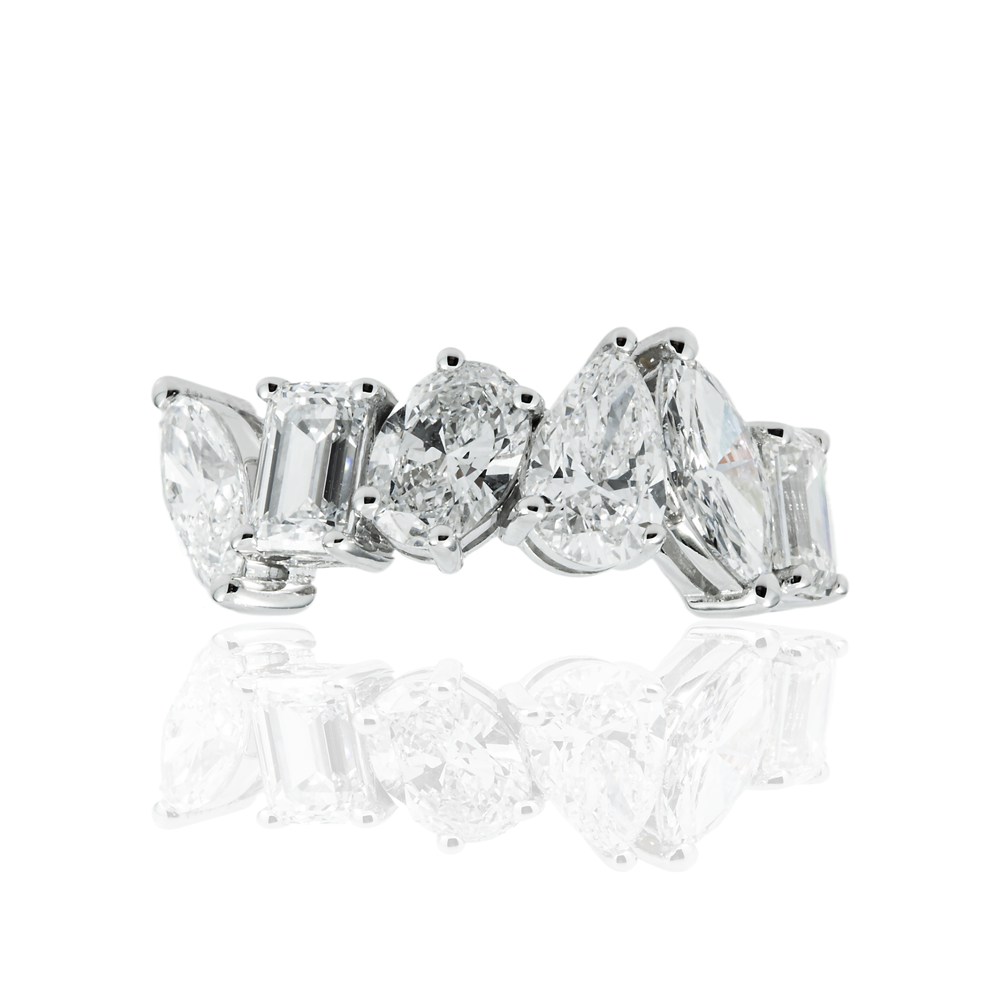 14K White Gold Multi Cut Diamond Halfway Eternity Ring 4.18ct