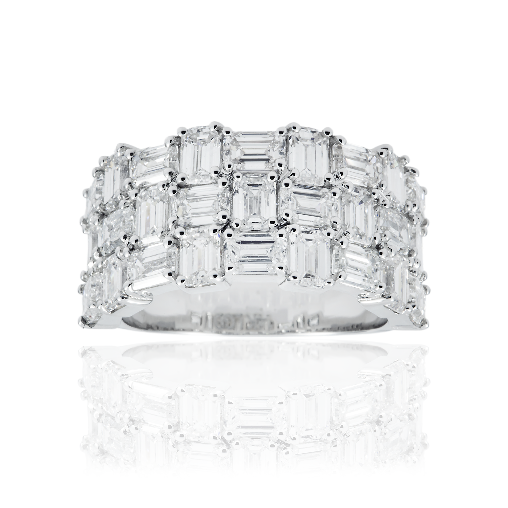 14K White Gold Triple Row Emerald Cut Diamond 5.65ct