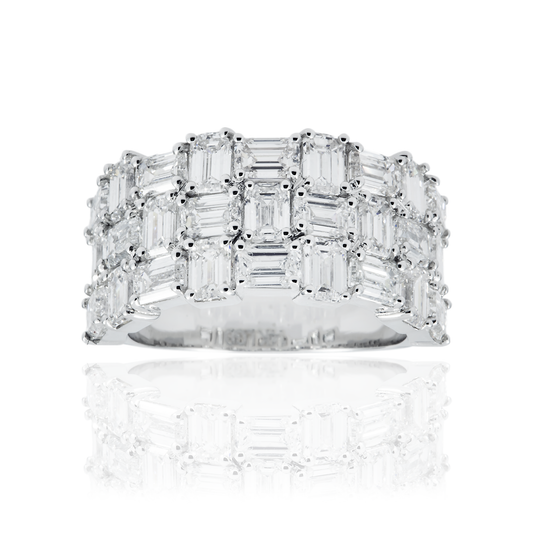 14K White Gold Triple Row Emerald Cut Diamond 5.65ct