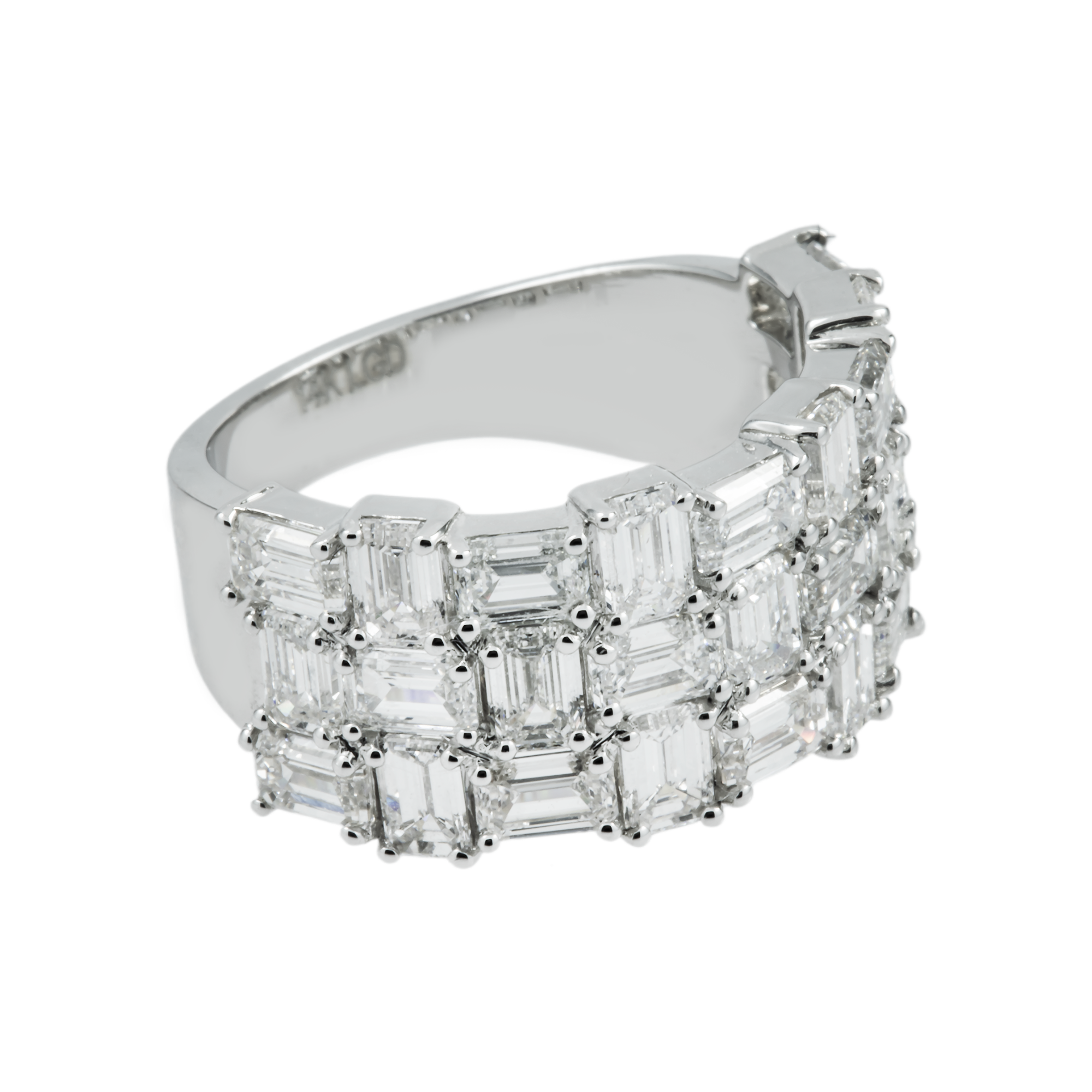 14K White Gold Triple Row Emerald Cut Diamond 5.65ct
