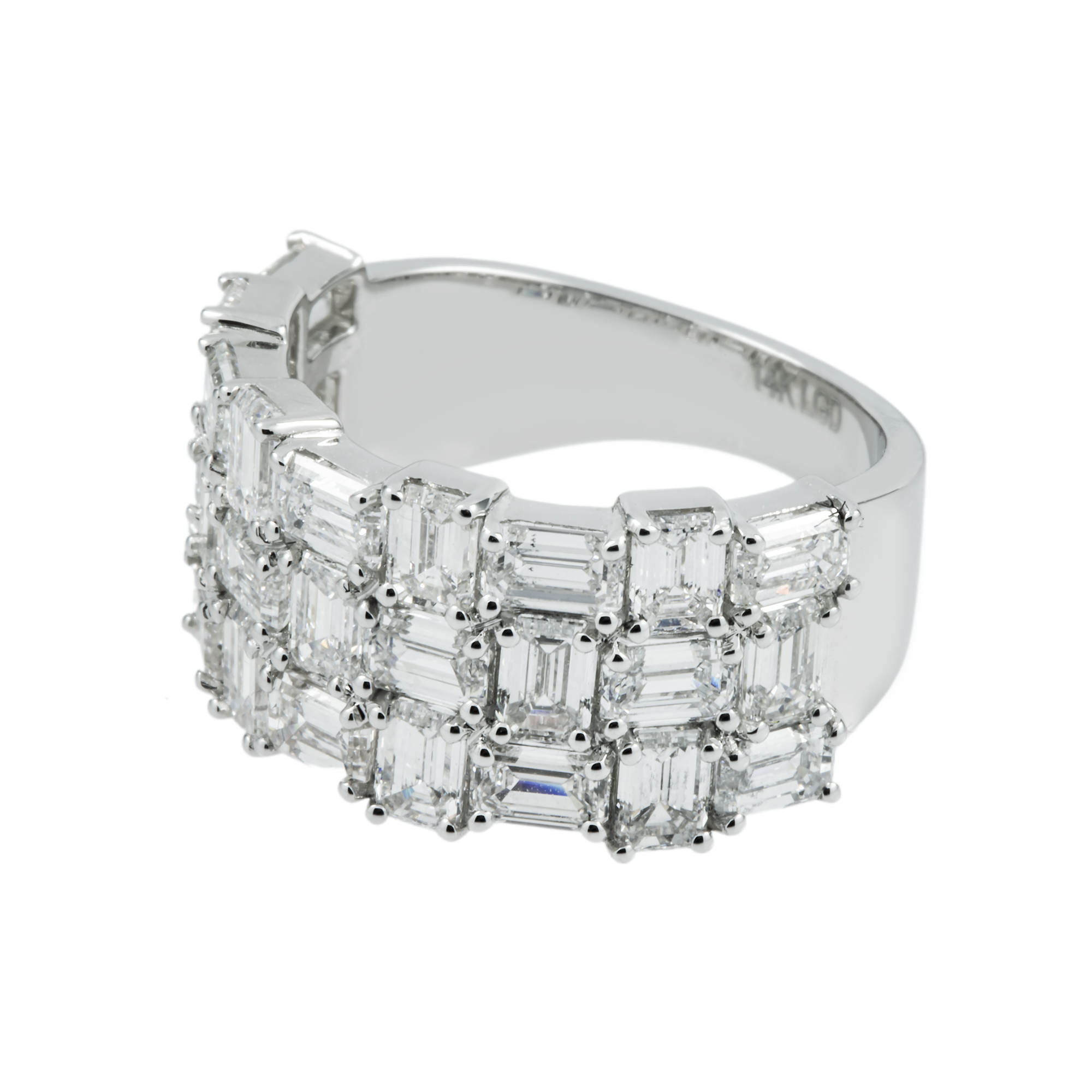 14K White Gold Triple Row Emerald Cut Diamond 5.65ct