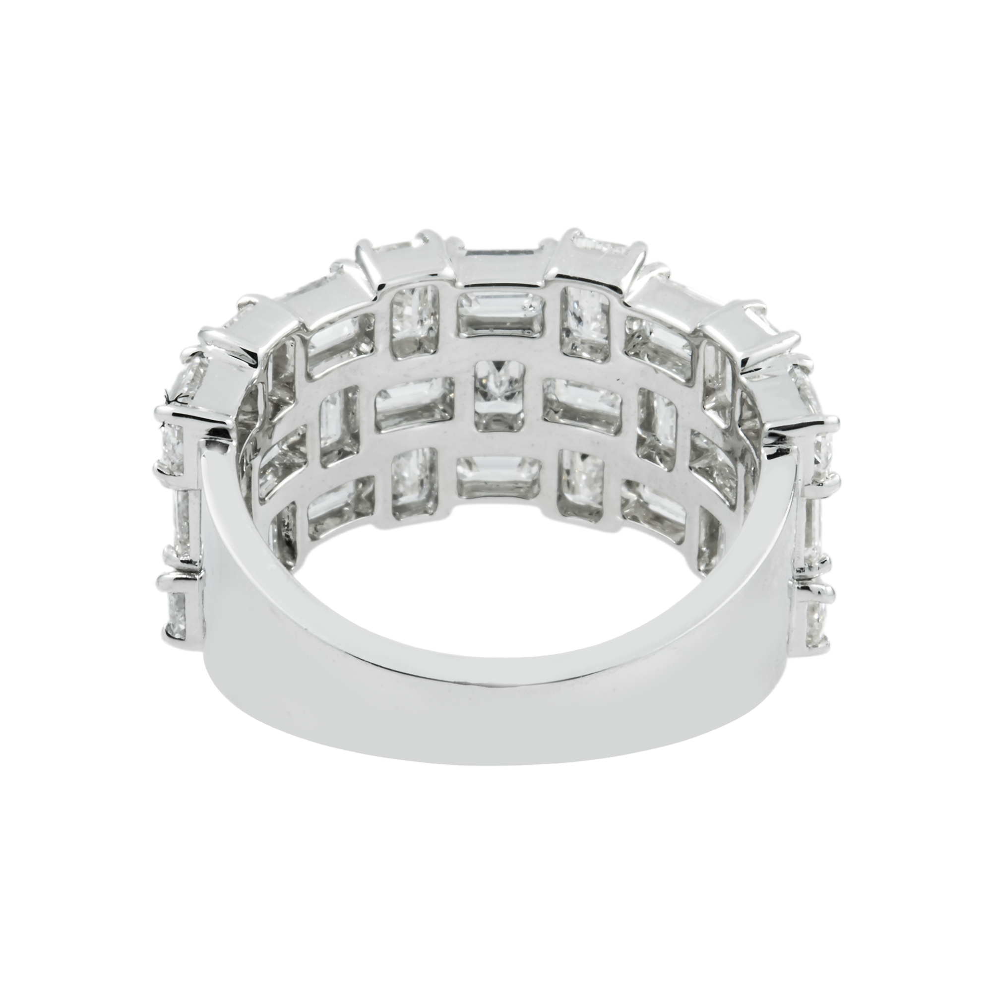 14K White Gold Triple Row Emerald Cut Diamond 5.65ct