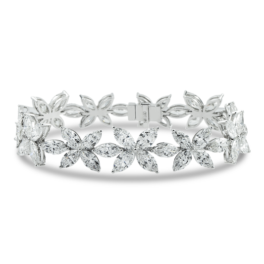 14K White Gold Marquise Cut Diamond Bracelet 25.85ct