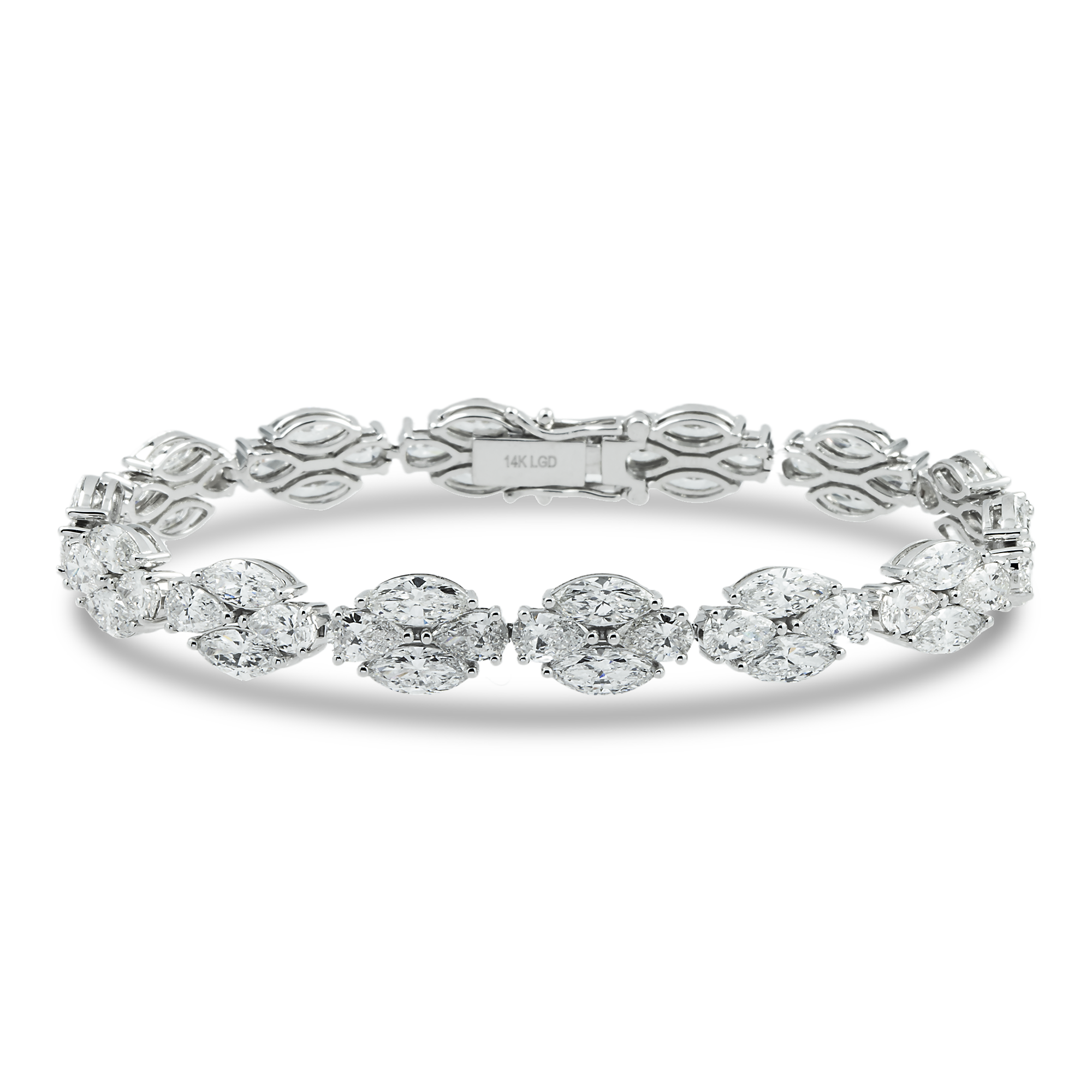 14K White Gold Marquise & Pear Cut Diamond Bracelet 15.13ct