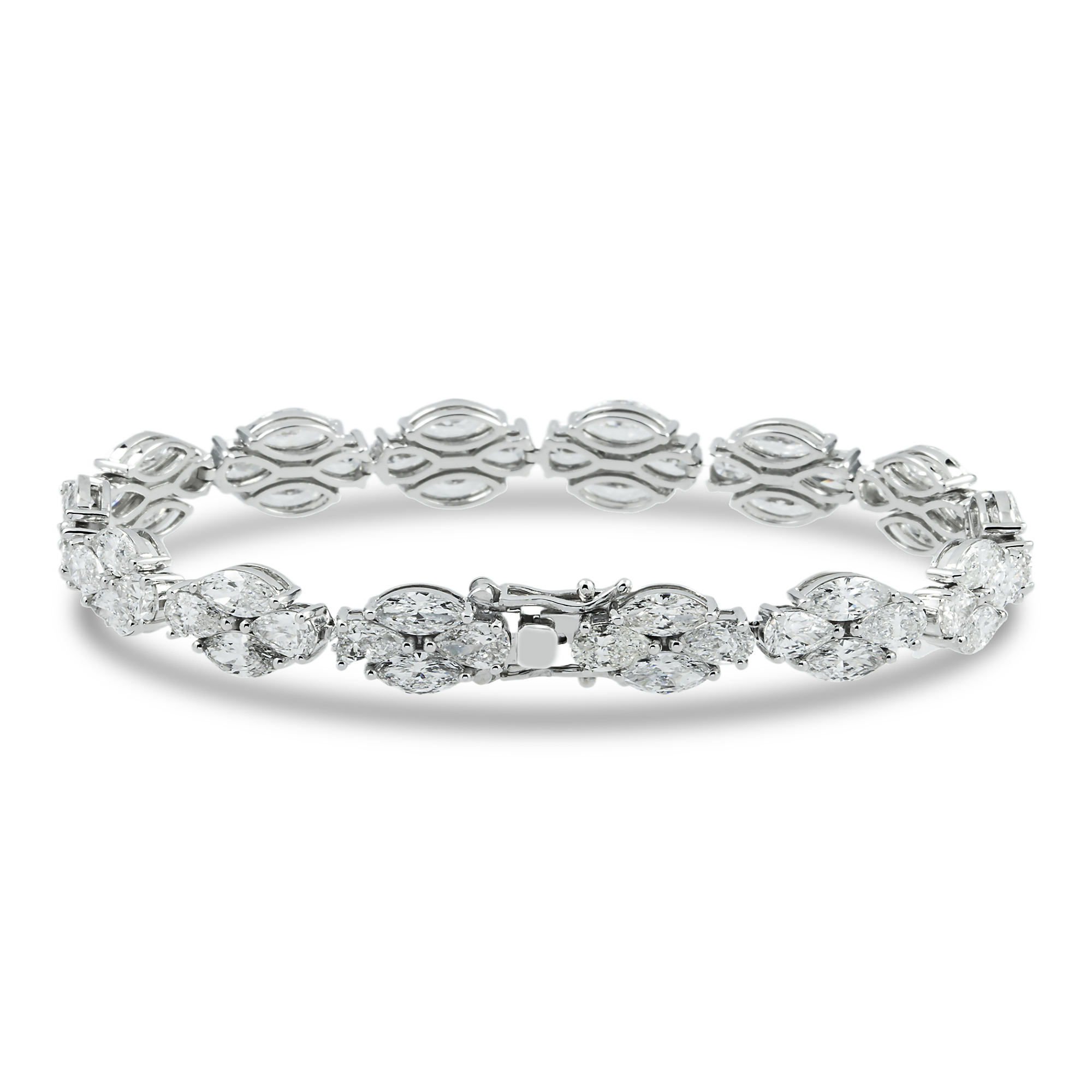 14K White Gold Marquise & Pear Cut Diamond Bracelet 15.13ct