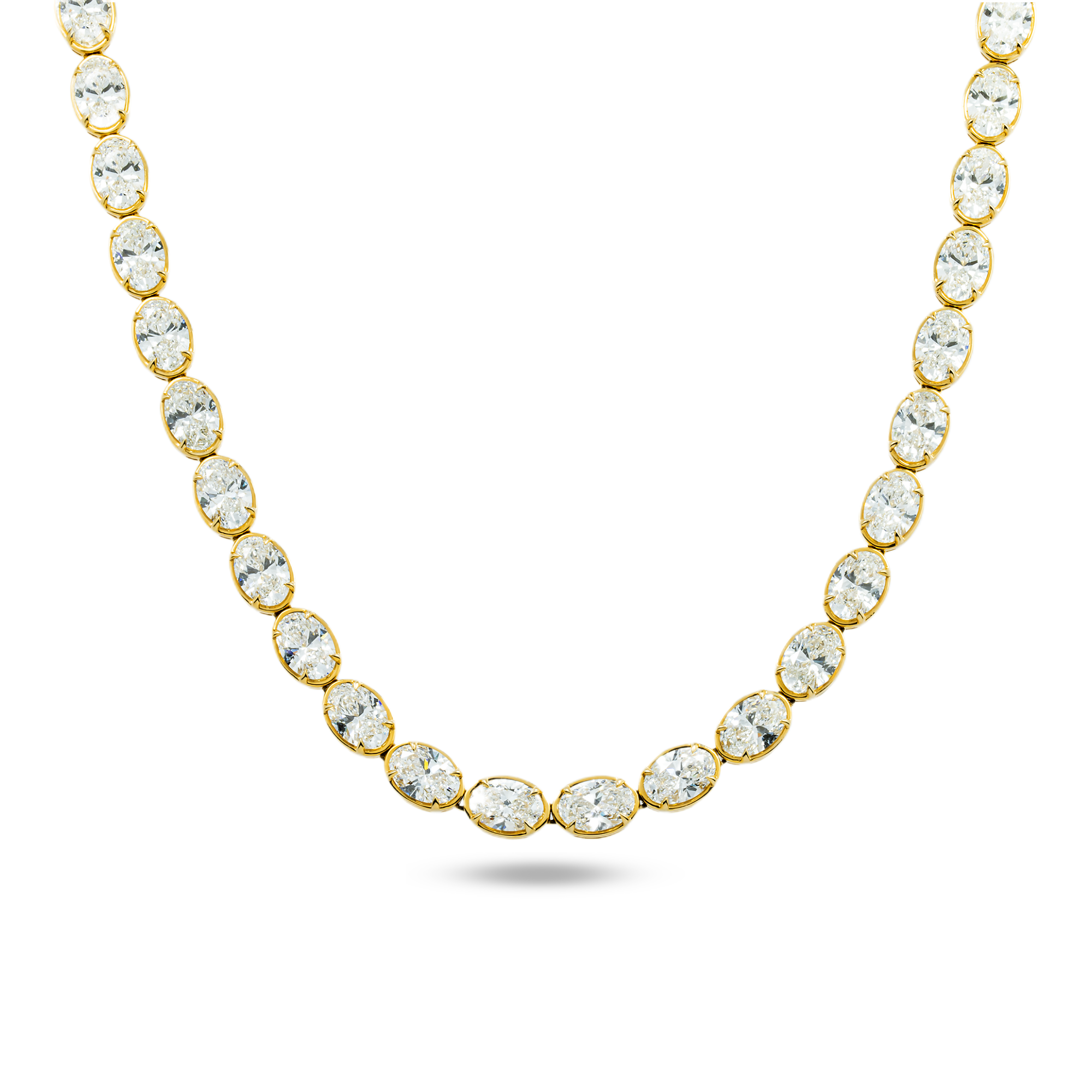 14K Yellow Gold Bezel Set Oval Cut Diamond Necklace 46.37ct