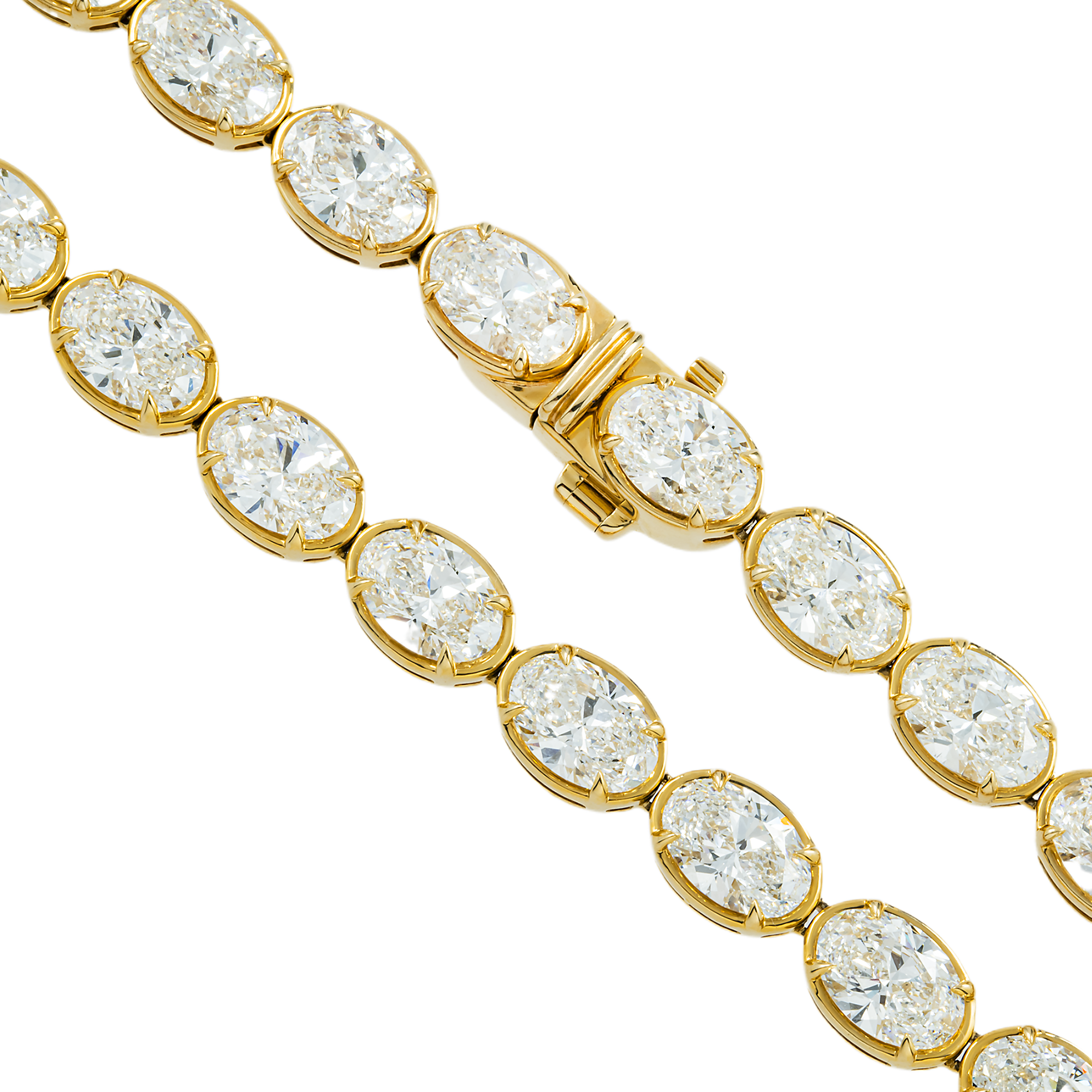 14K Yellow Gold Bezel Set Oval Cut Diamond Necklace 46.37ct