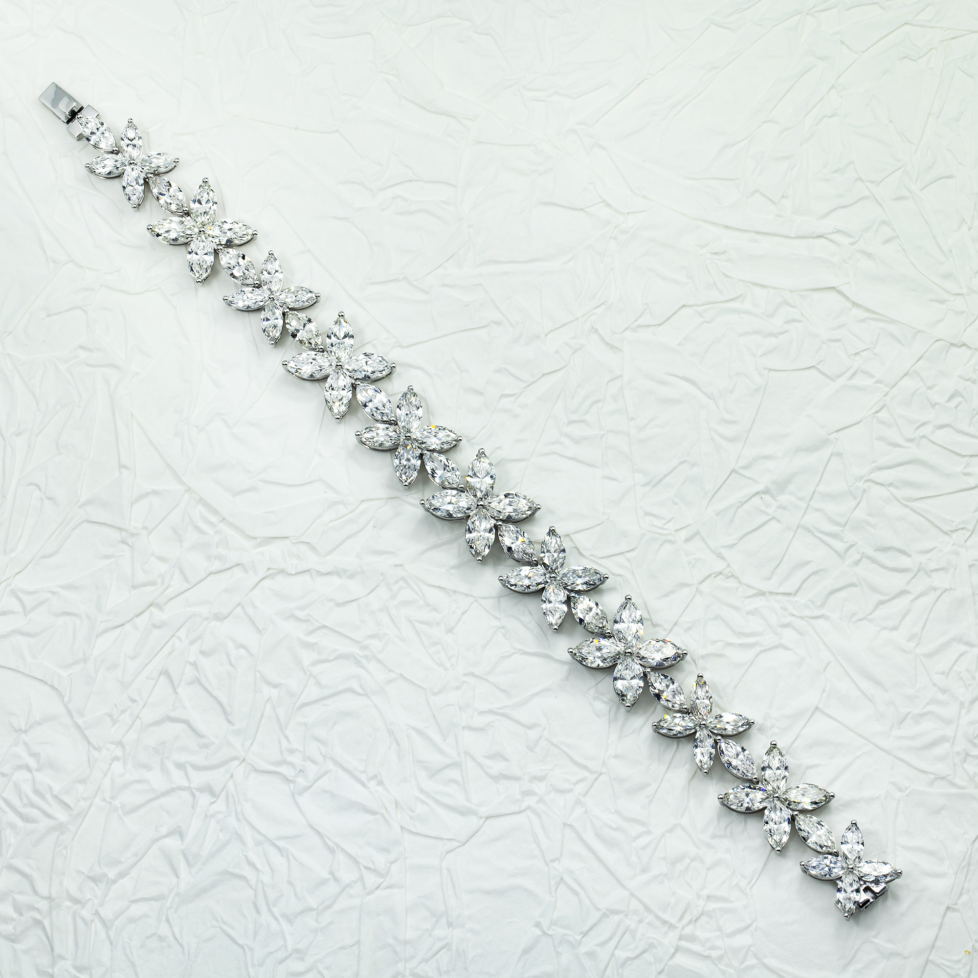 14K White Gold Marquise Cut Diamond Bracelet 25.85ct