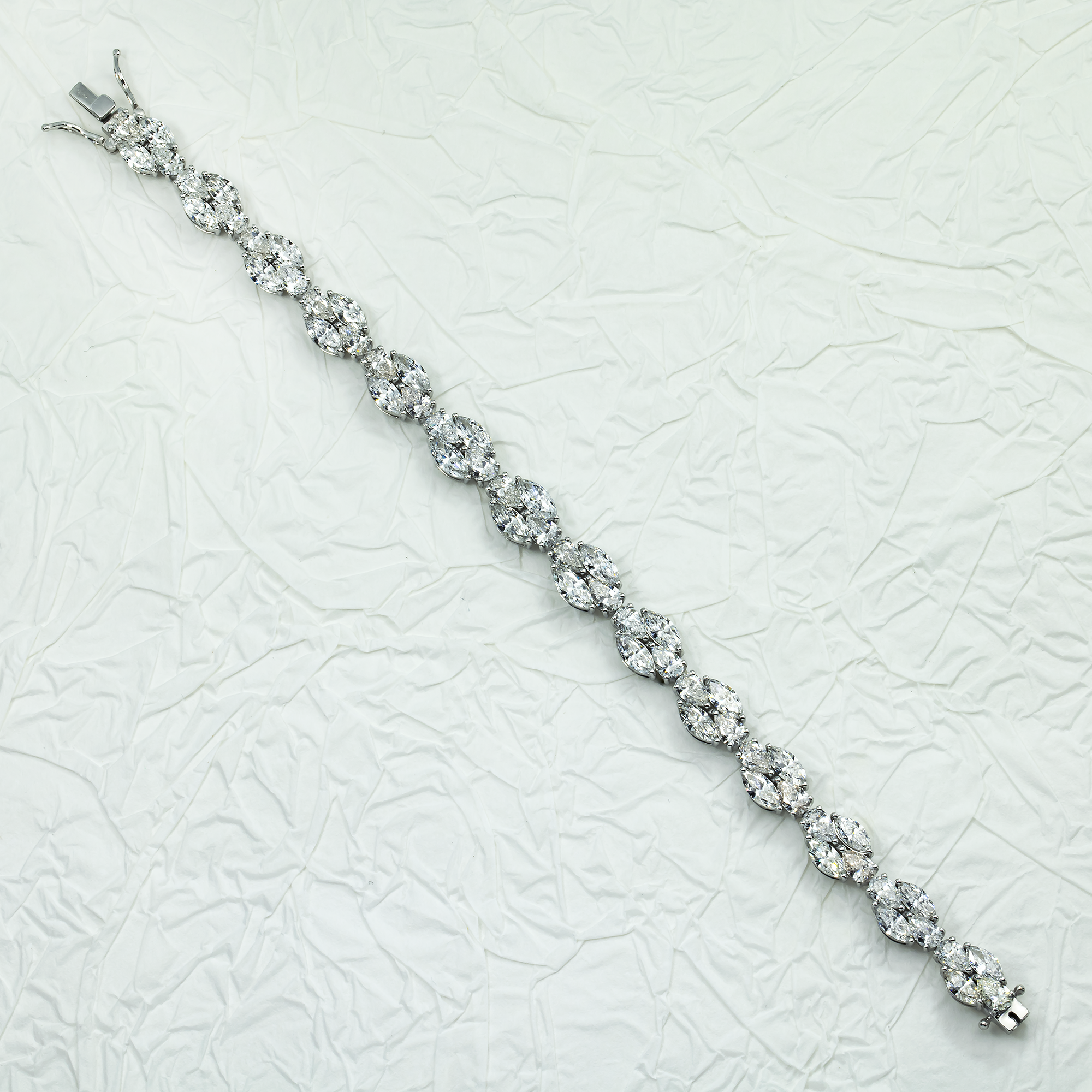 14K White Gold Marquise & Pear Cut Diamond Bracelet 15.13ct
