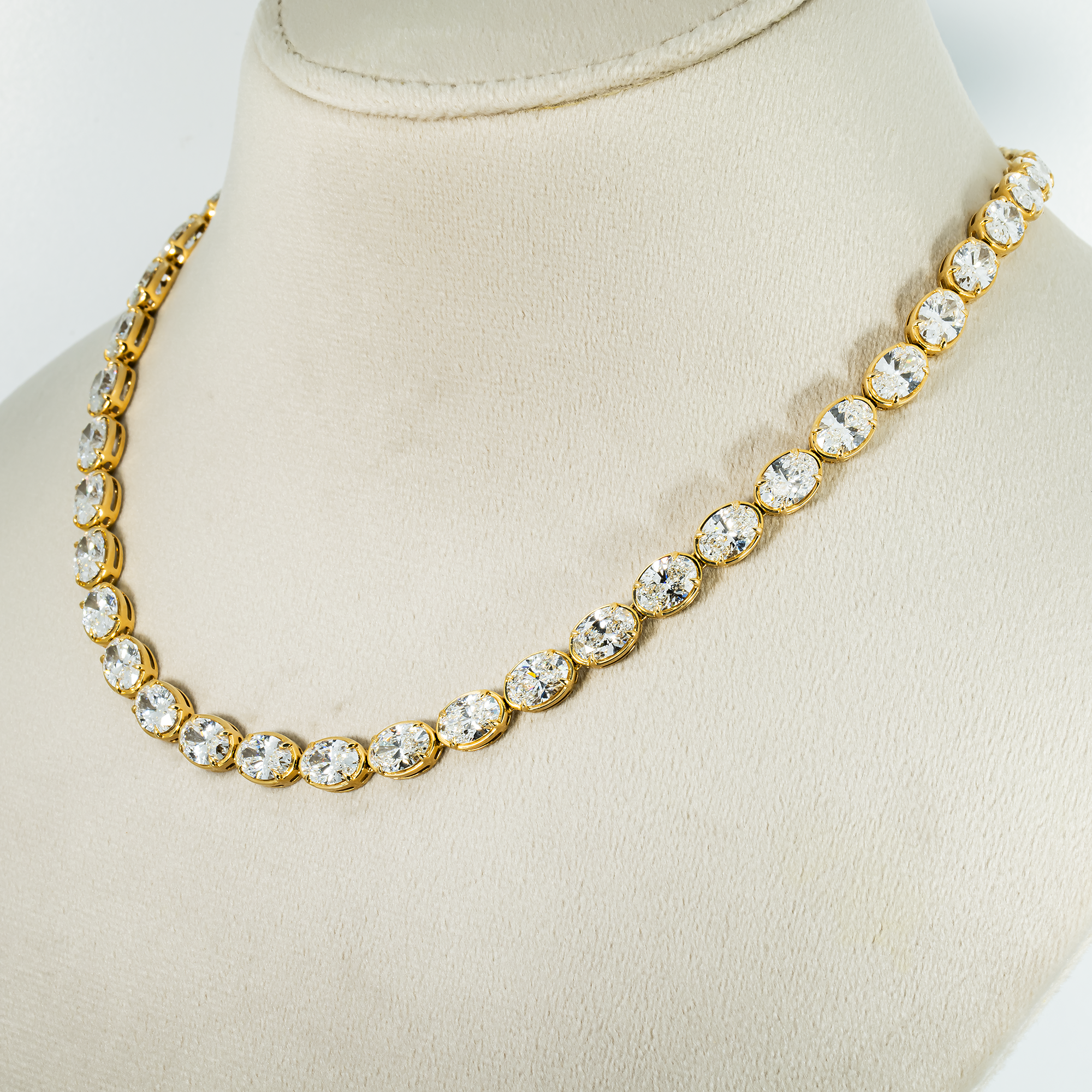 14K Yellow Gold Bezel Set Oval Cut Diamond Necklace 46.37ct