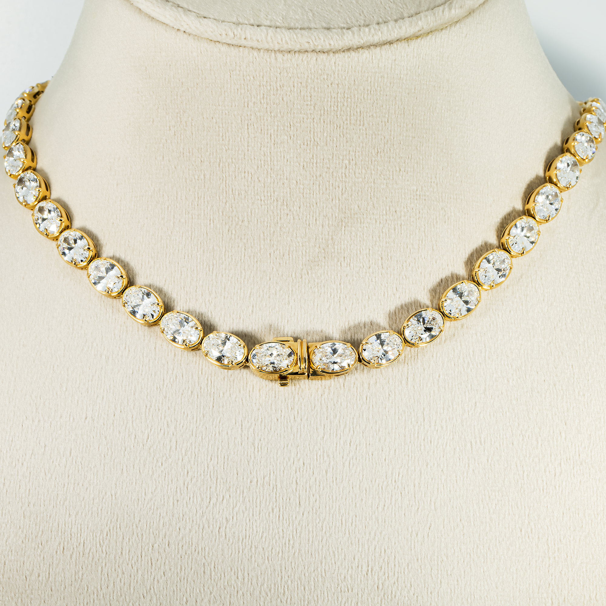 14K Yellow Gold Bezel Set Oval Cut Diamond Necklace 46.37ct