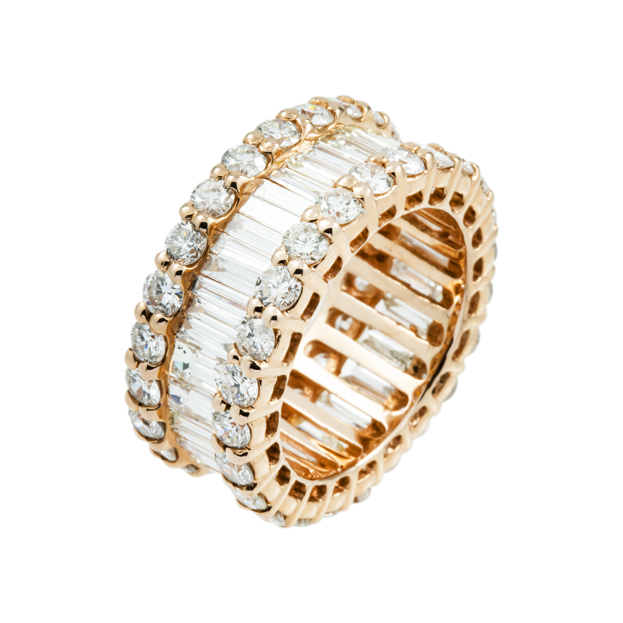 14K Rose Gold Round & Baguette Diamond Eternity Ring 6.34ct (size 6-9)