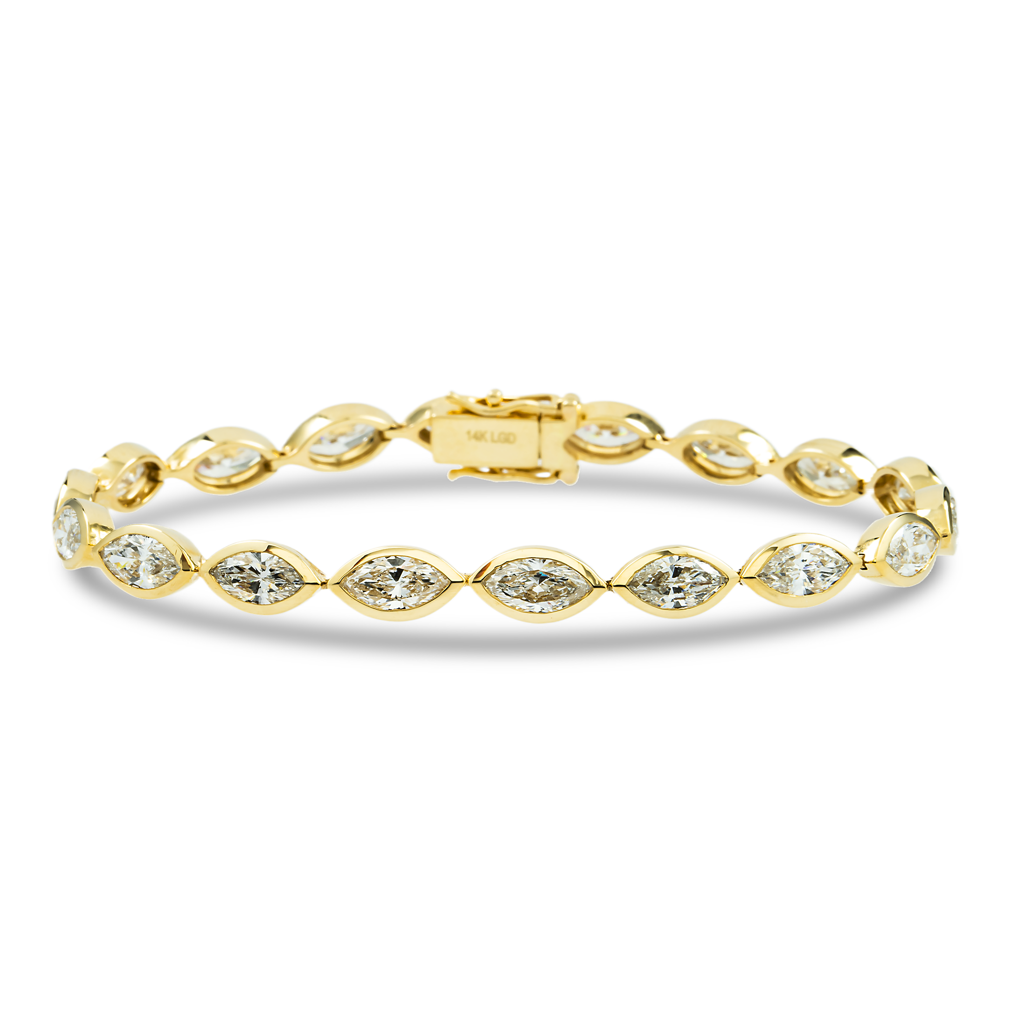 14K Yellow Gold Bezel Set Marquise Cut Diamond Bracelet 9.50ct