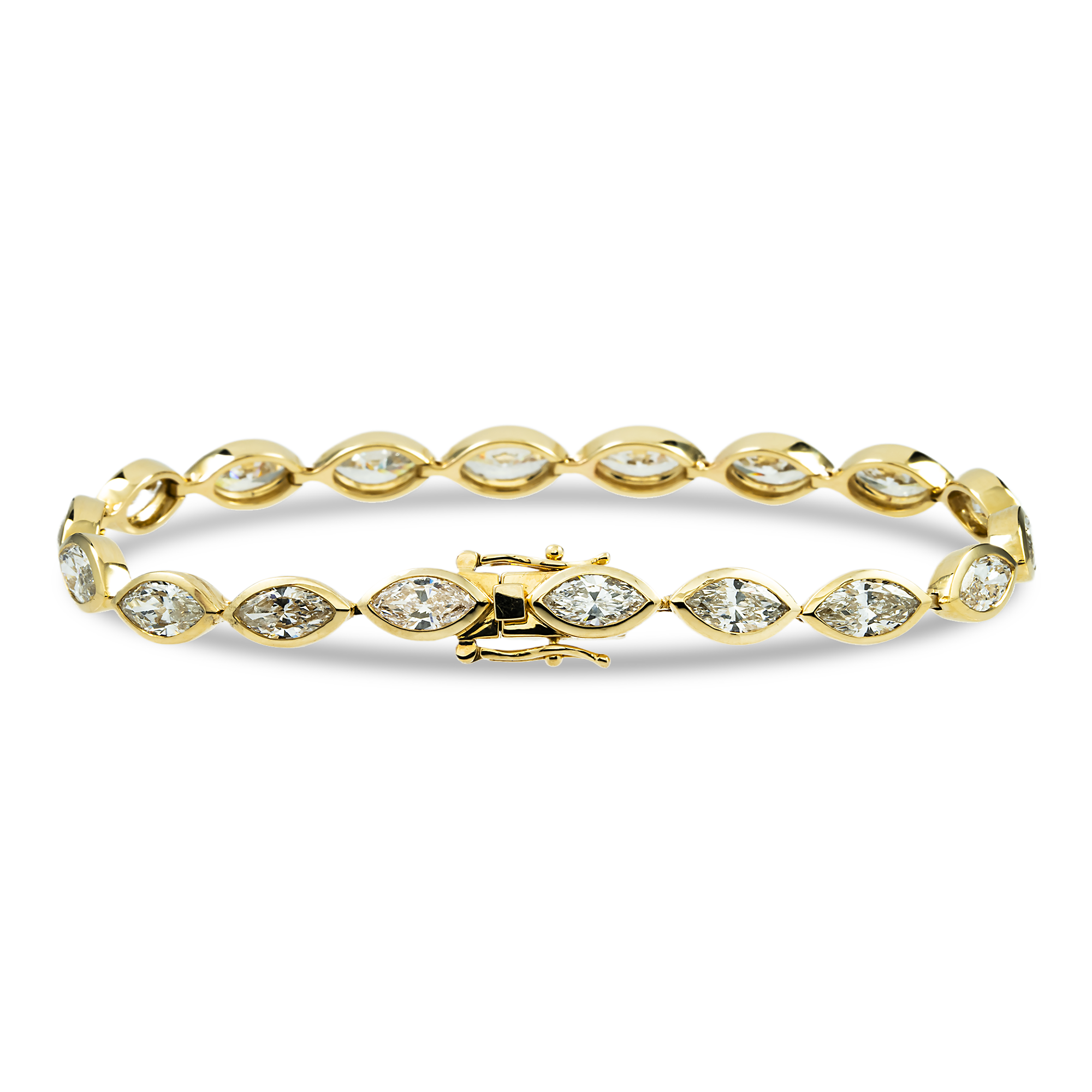 14K Yellow Gold Bezel Set Marquise Cut Diamond Bracelet 9.50ct