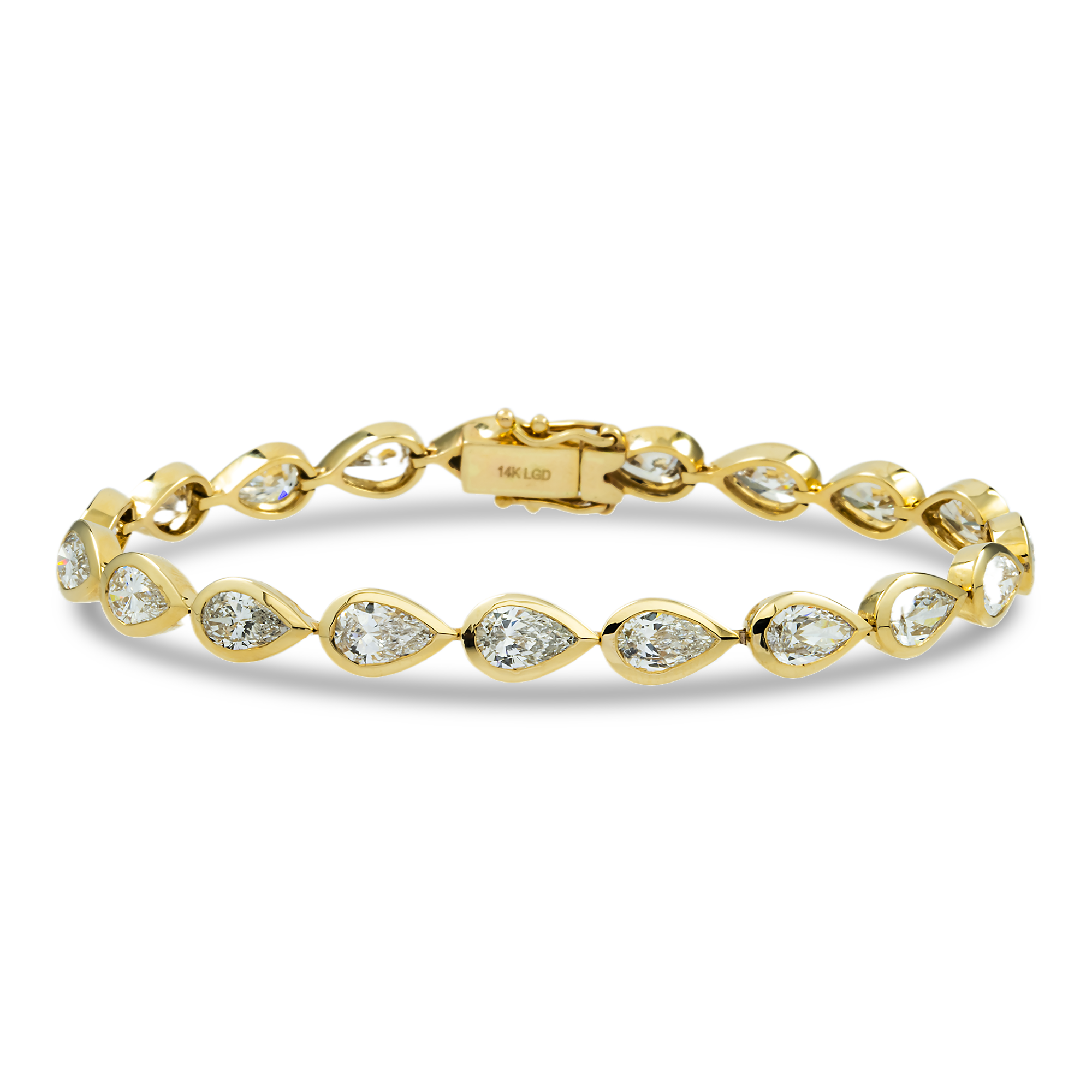 14K Yellow Gold Bezel Set Pear Cut Diamond Bracelet 8.68ct