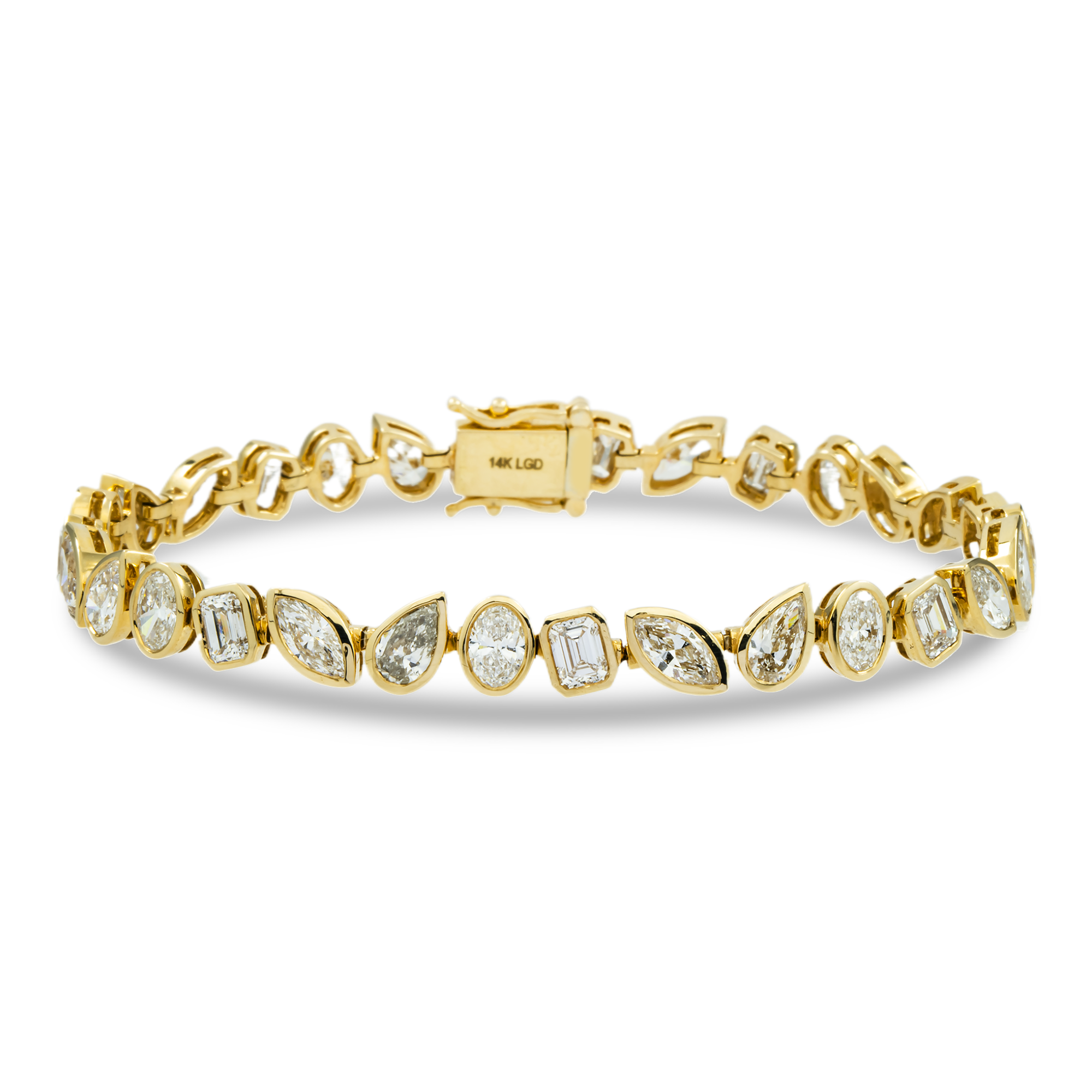 14K Yellow Gold Bezel Set Multi Cut Diamond Bracelet 9.85ct