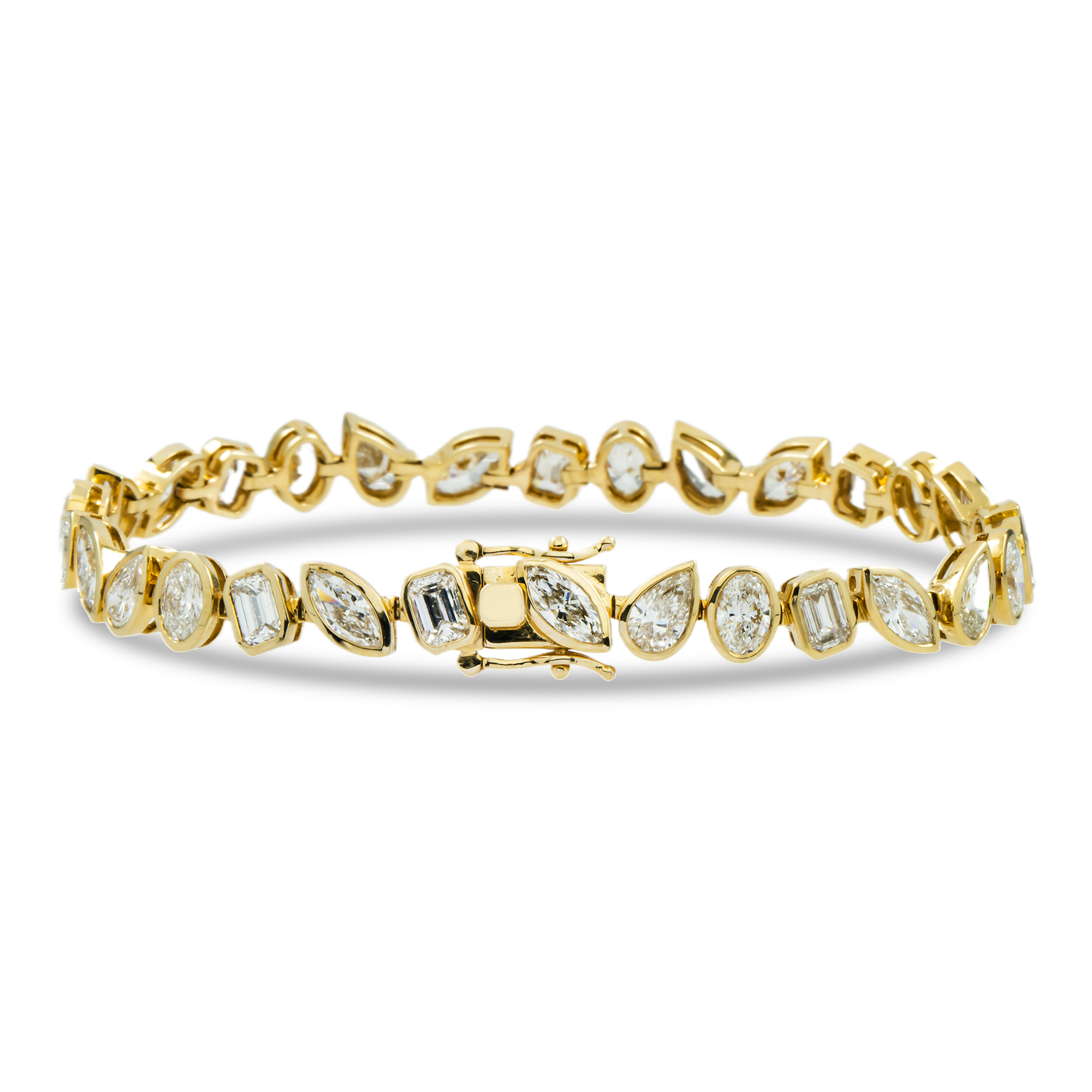 14K Yellow Gold Bezel Set Multi Cut Diamond Bracelet 9.85ct