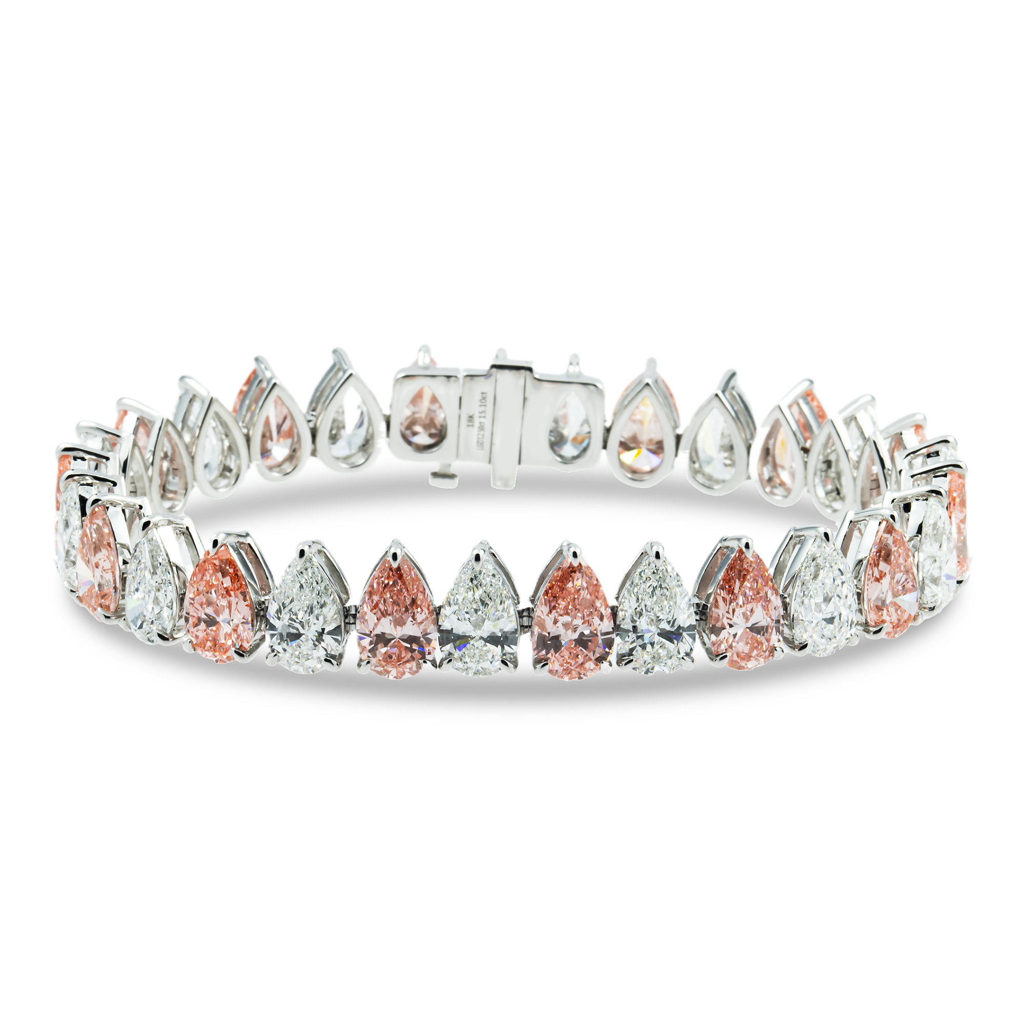 18K White Gold Pear Cut Fancy Pink & White Diamond Bracelet 27.60