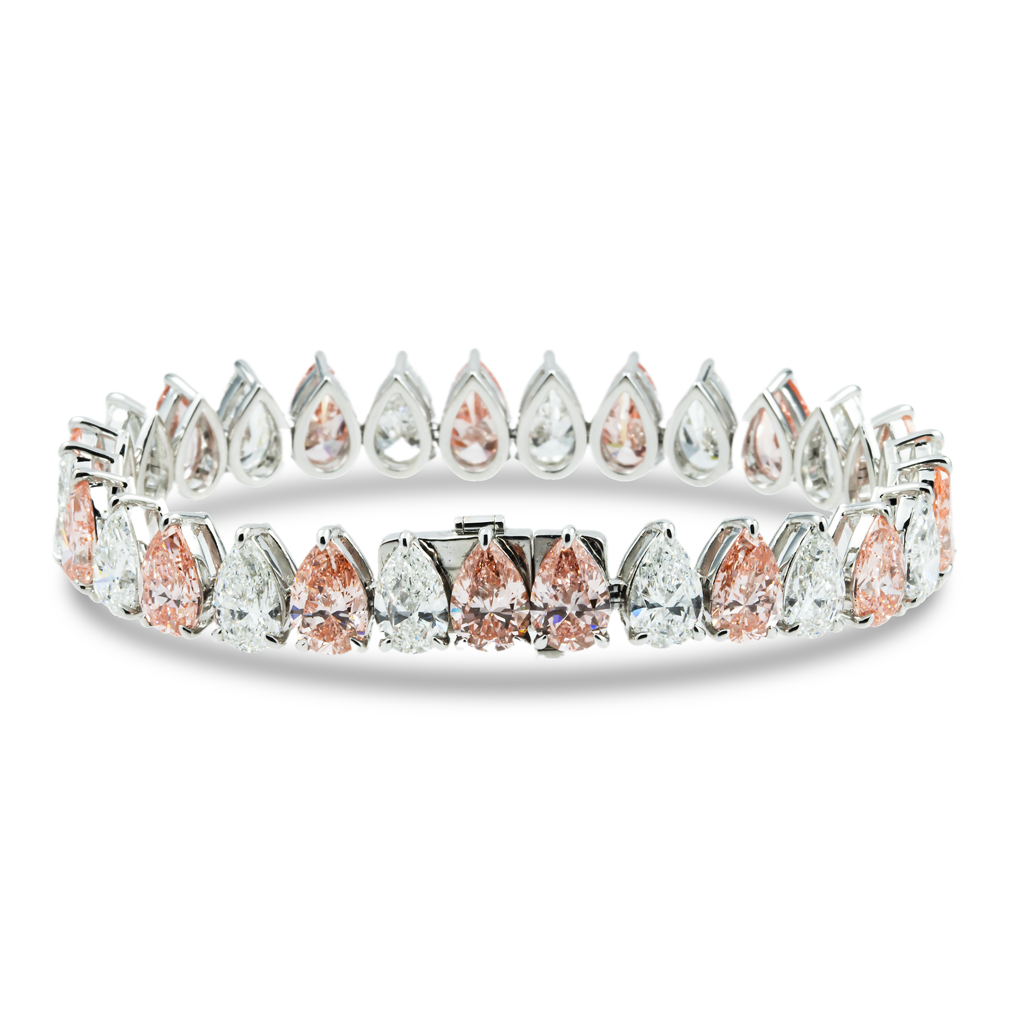 18K White Gold Pear Cut Fancy Pink & White Diamond Bracelet 27.60