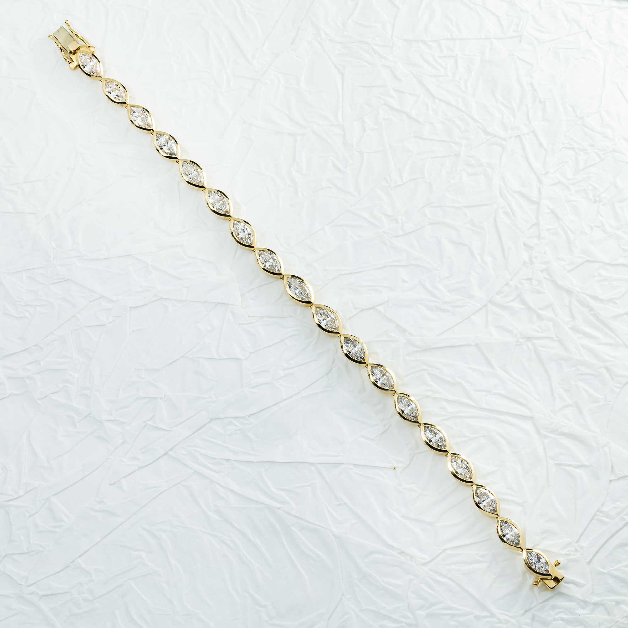 14K Yellow Gold Bezel Set Marquise Cut Diamond Bracelet 9.50ct