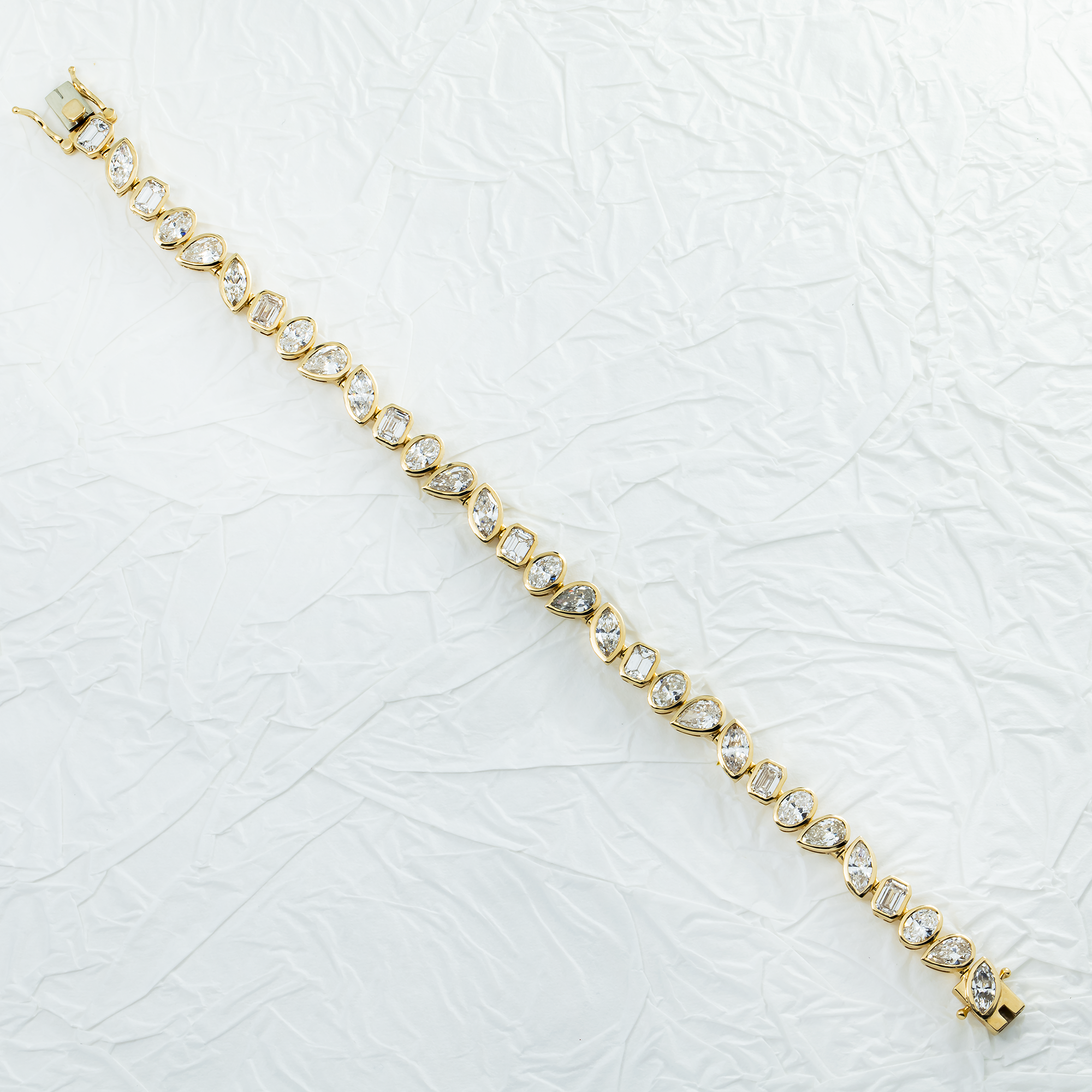 14K Yellow Gold Bezel Set Multi Cut Diamond Bracelet 9.85ct
