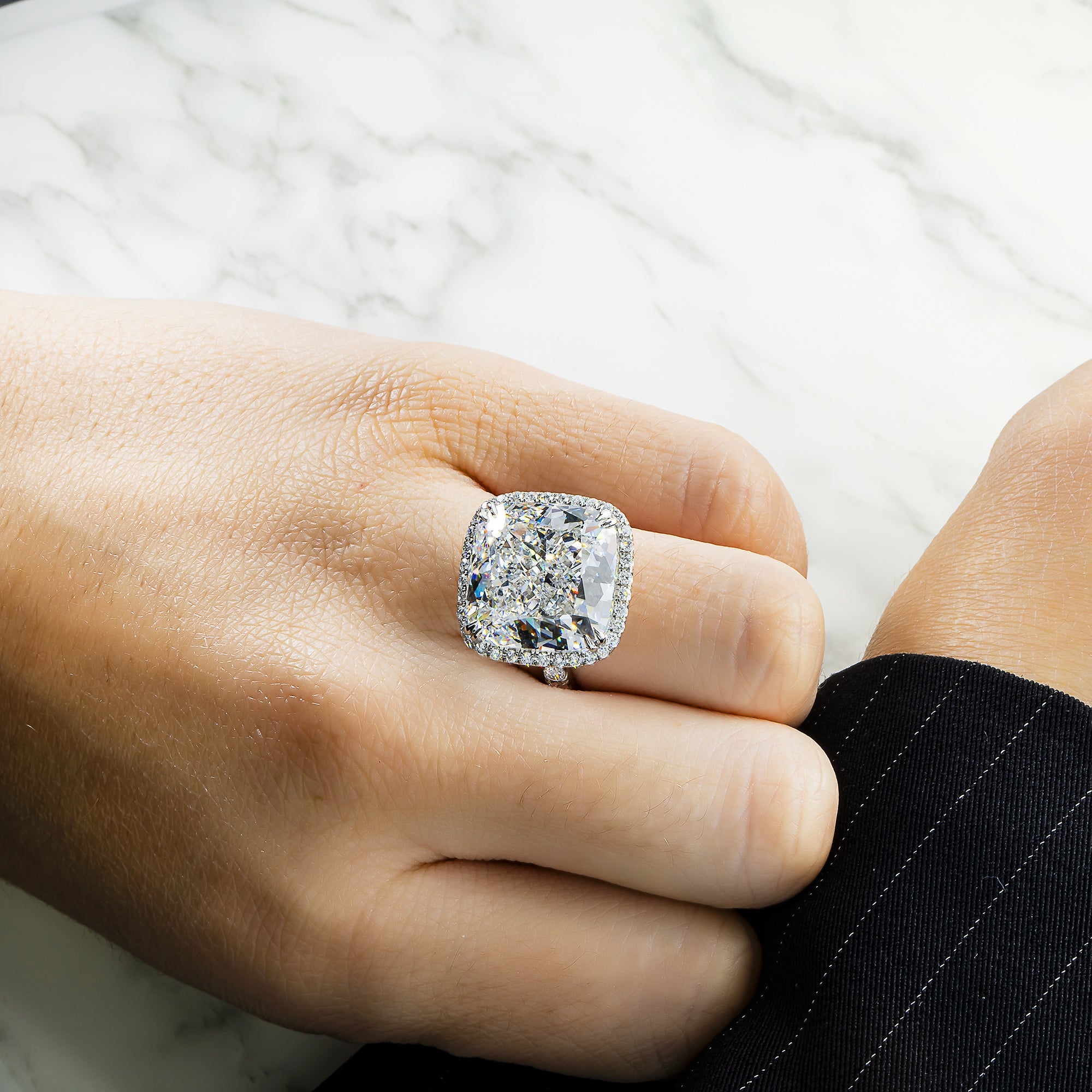 Gia Platinum 21.06Ct Cushion Cut Diamond Engagement Ring 22.46Ctw Bridal