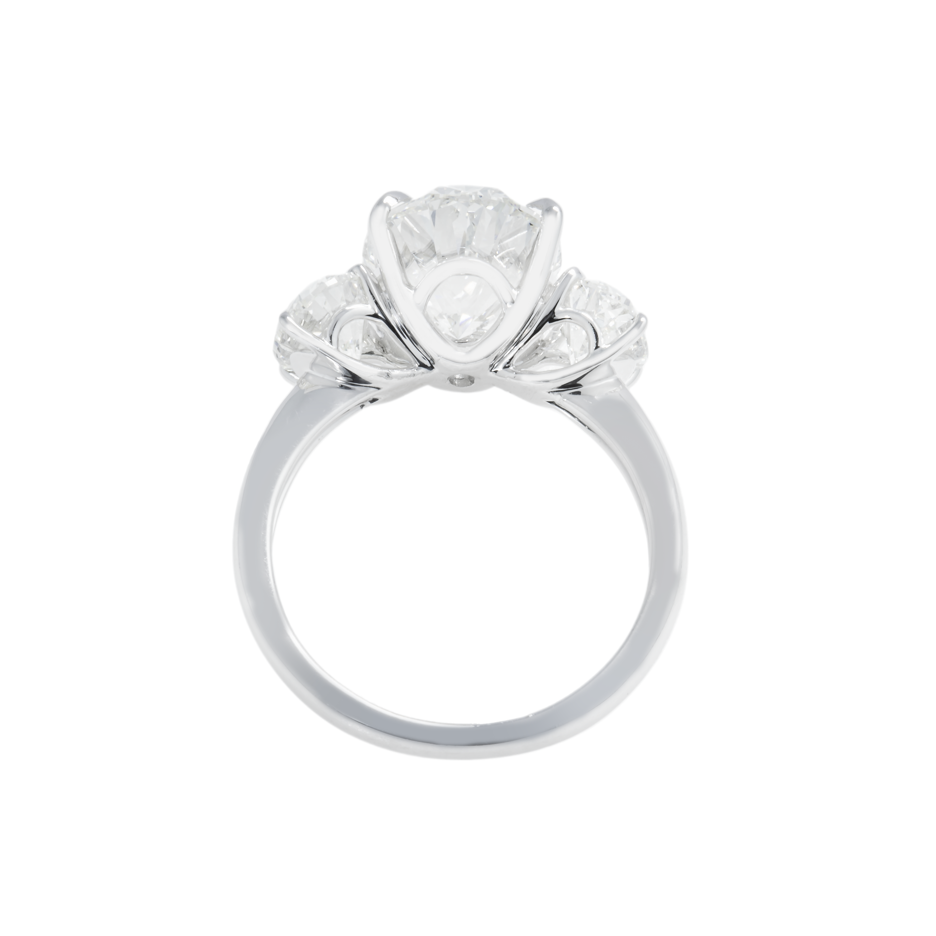 18K White Gold 4.24Ct Triple Oval Cut Diamond Engagement Ring 6.01Ctw Bridal
