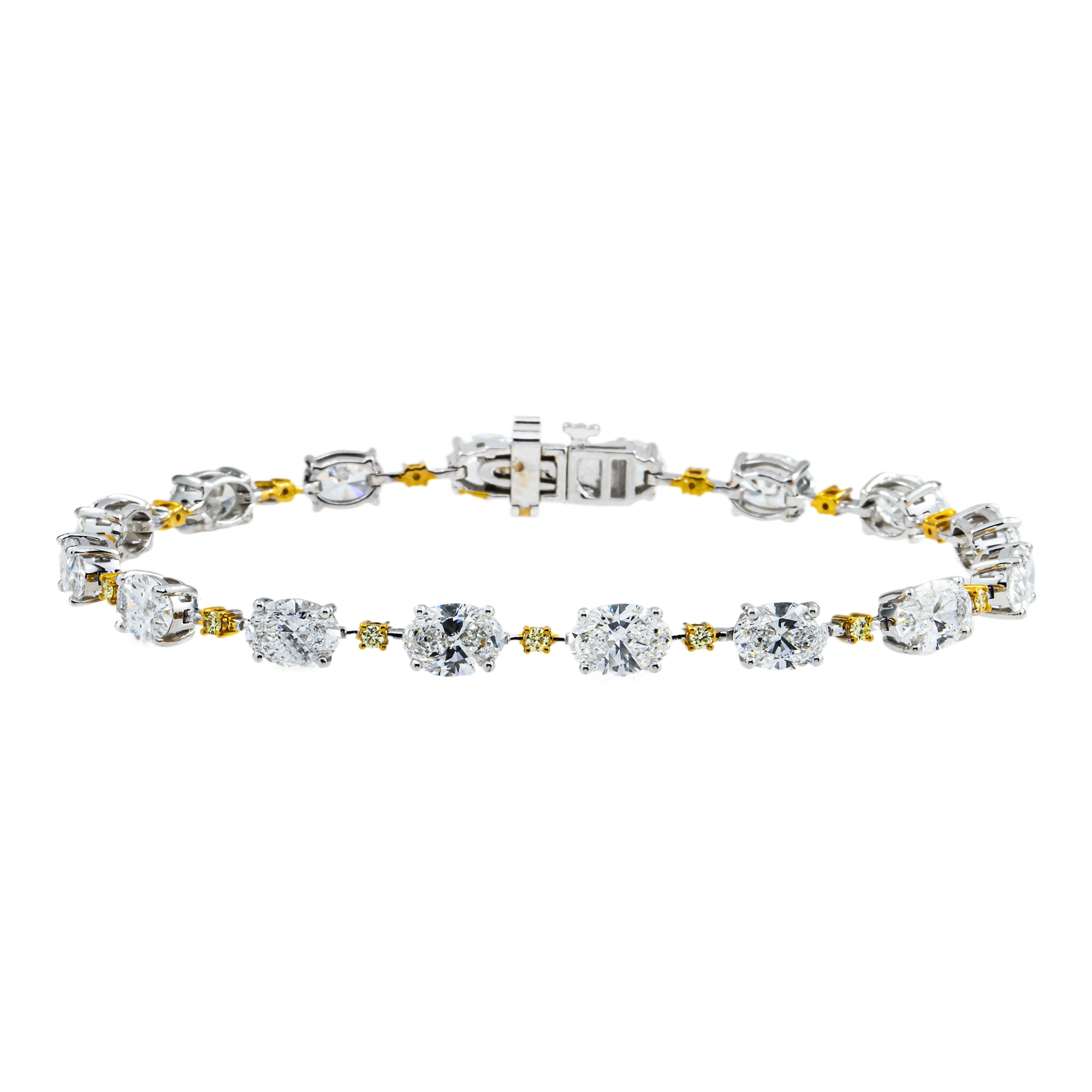 14K Two Tone Oval & Round Fancy Yellow Diamond Satellite Bracelet 11.25ct