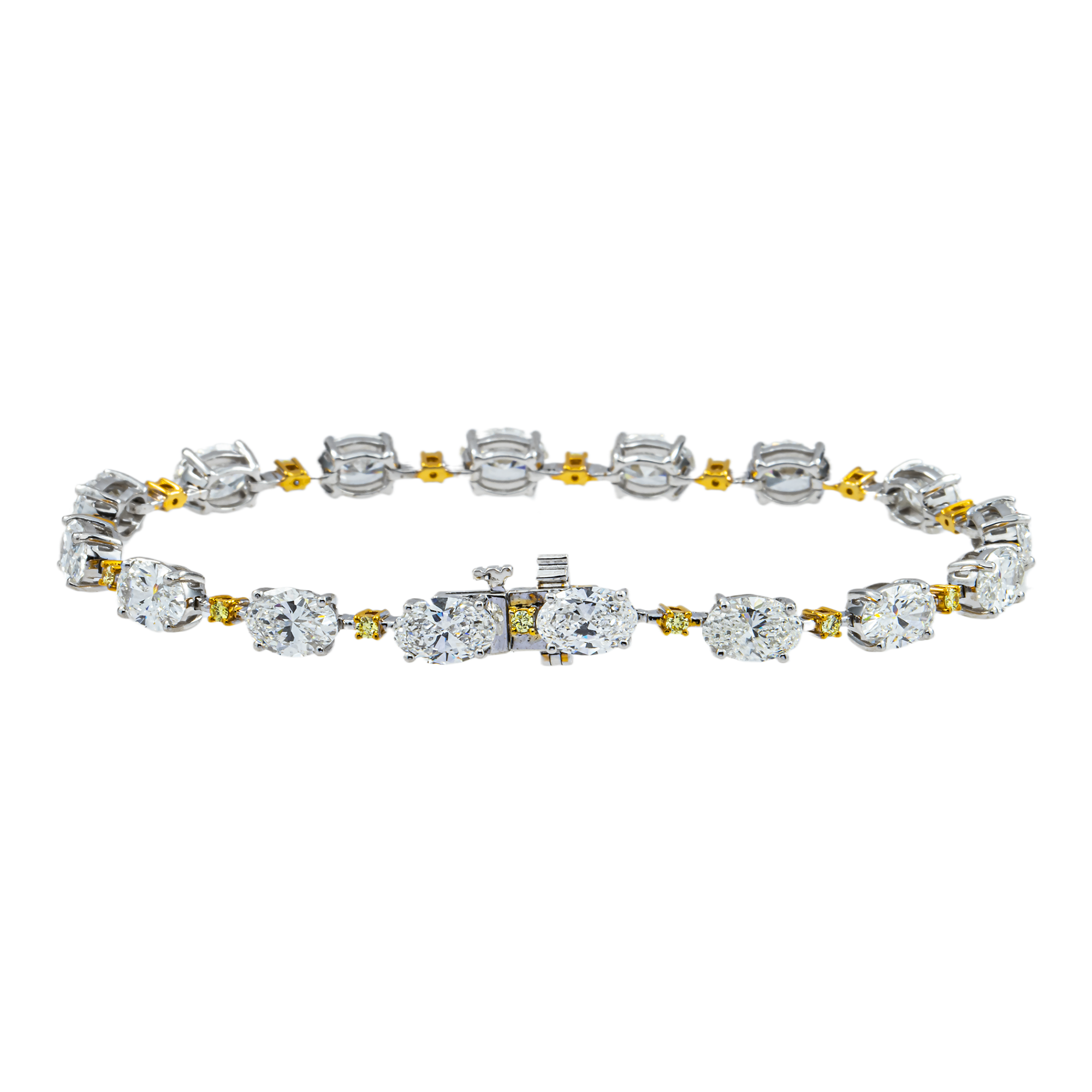 14K Two Tone Oval & Round Fancy Yellow Diamond Satellite Bracelet 11.25ct