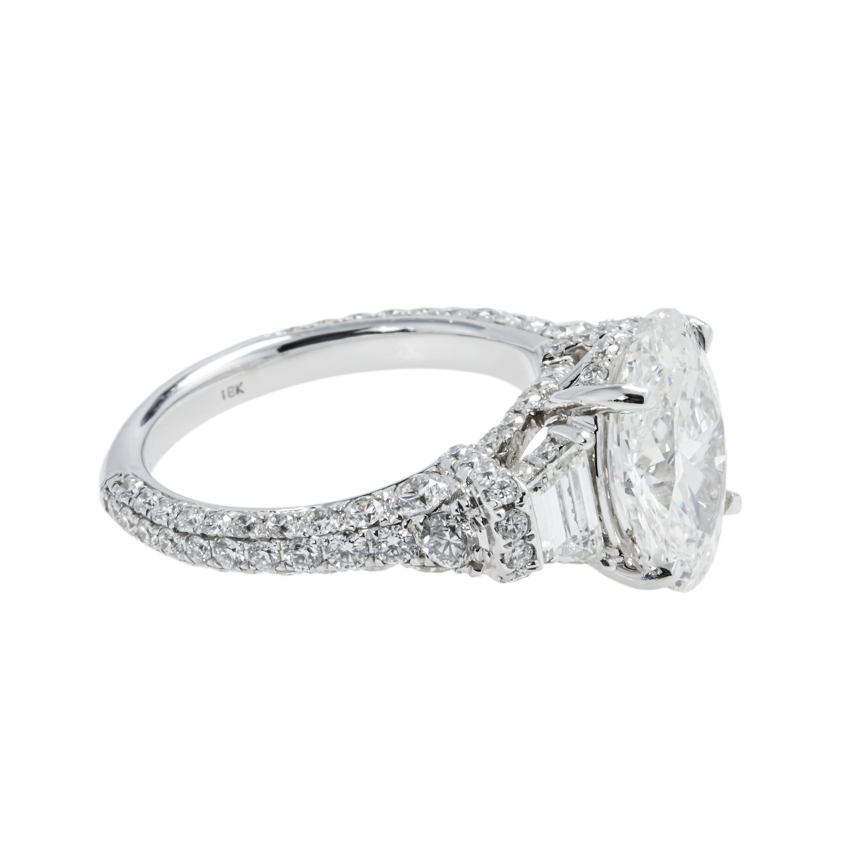 Gia 18K White Gold 3.40Ct Oval Cut Triple Diamond Engagement Ring Bridal