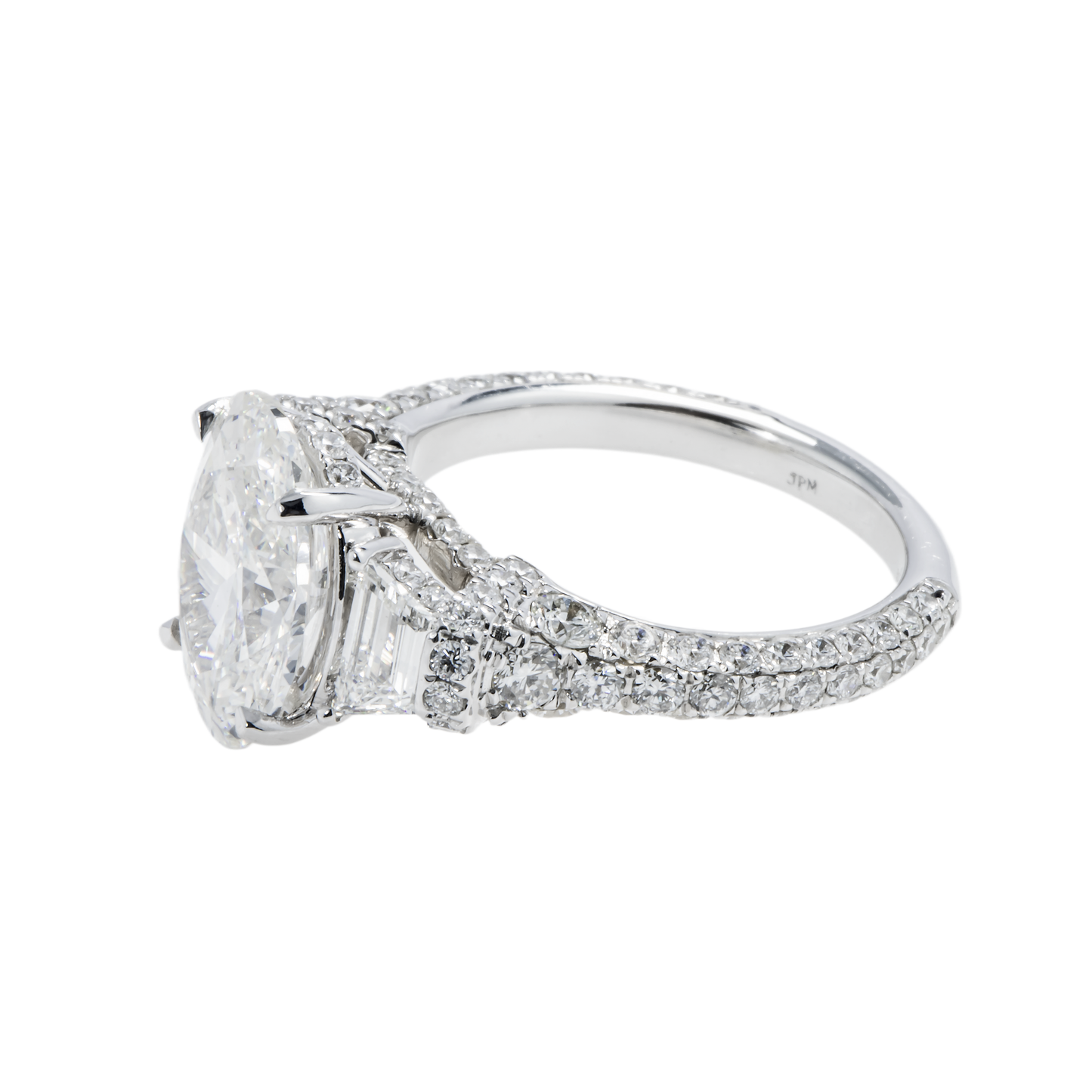 GIA 18K White Gold 3.40ct Oval Cut Triple Diamond Engagement Ring