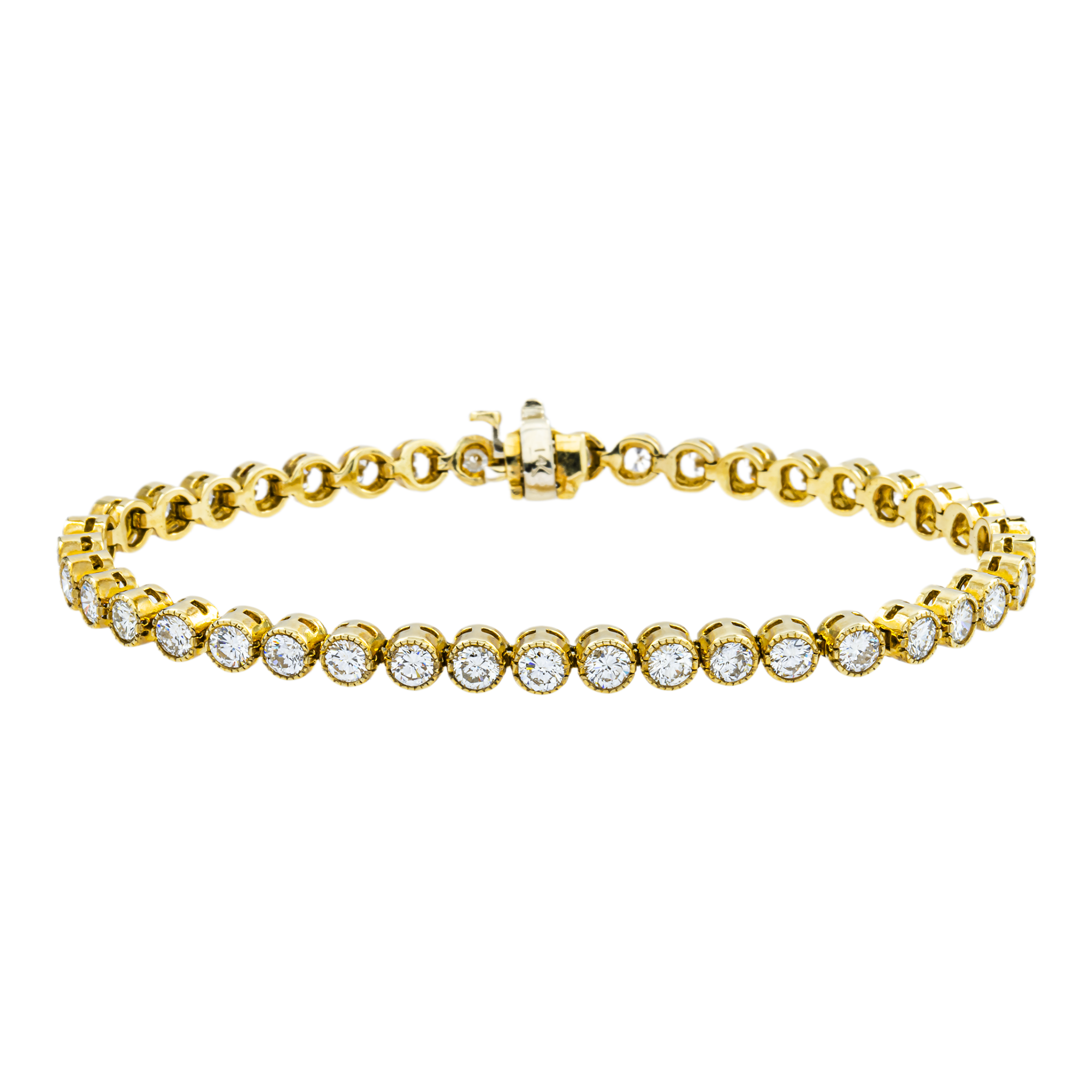 14K Yellow Gold Bezel Set round Diamond Tennis Bracelet 5.03ct