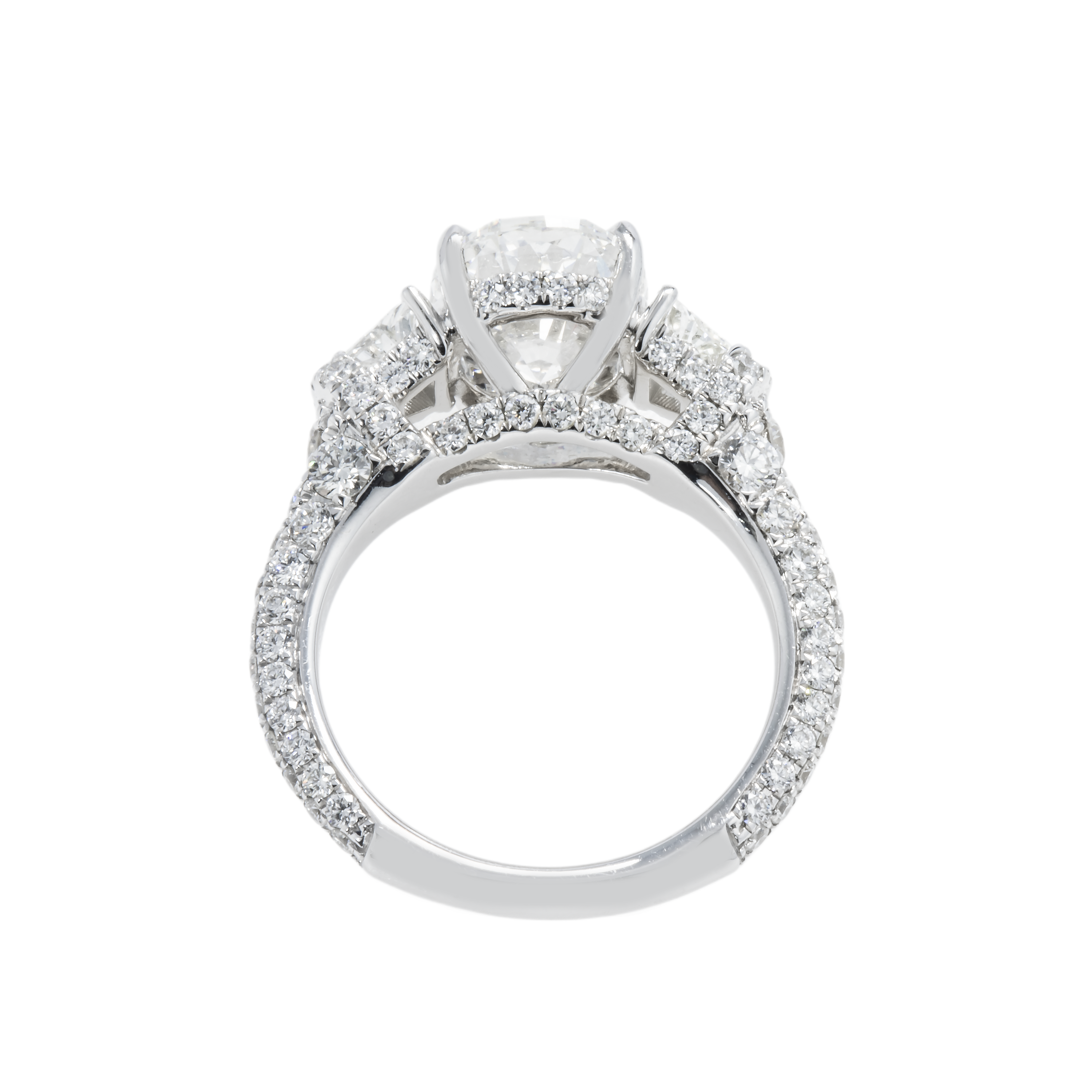 Gia 18K White Gold 3.40Ct Oval Cut Triple Diamond Engagement Ring Bridal