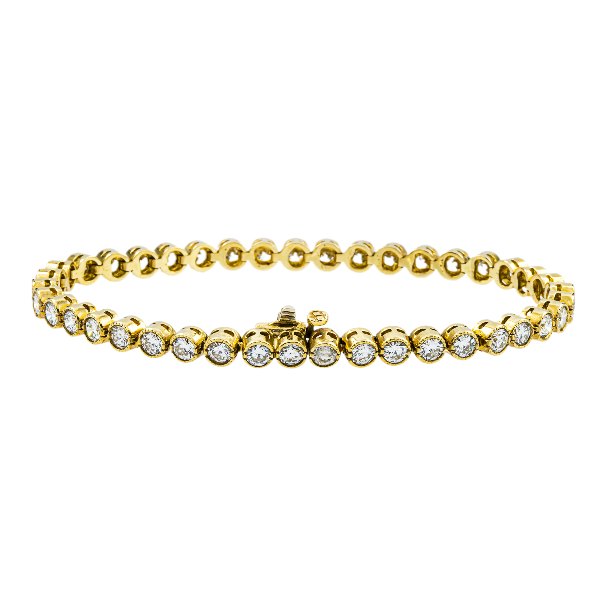 14K Yellow Gold Bezel Set round Diamond Tennis Bracelet 5.03ct