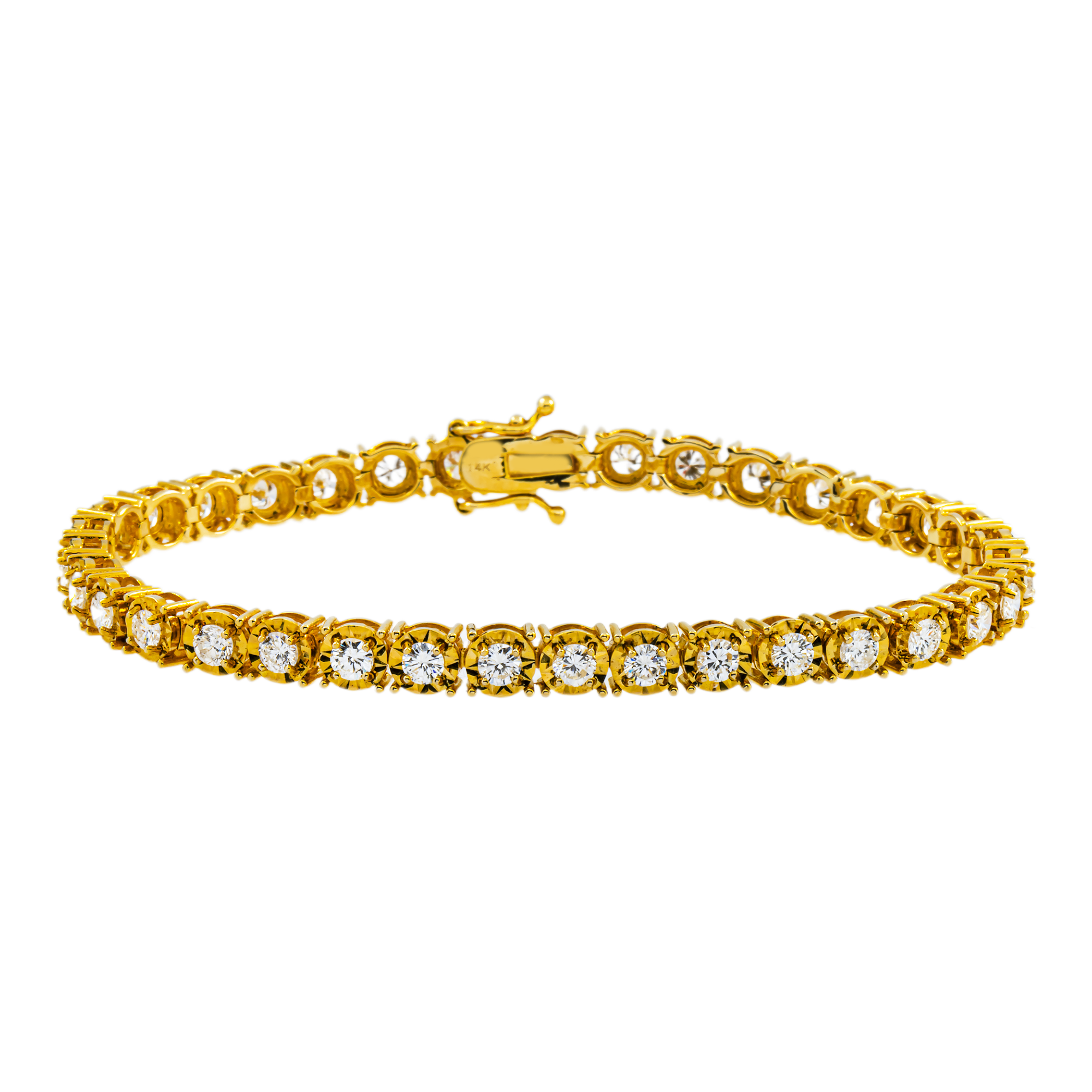 14K Yellow Gold Round Diamond Tennis Bracelet 4.10ct