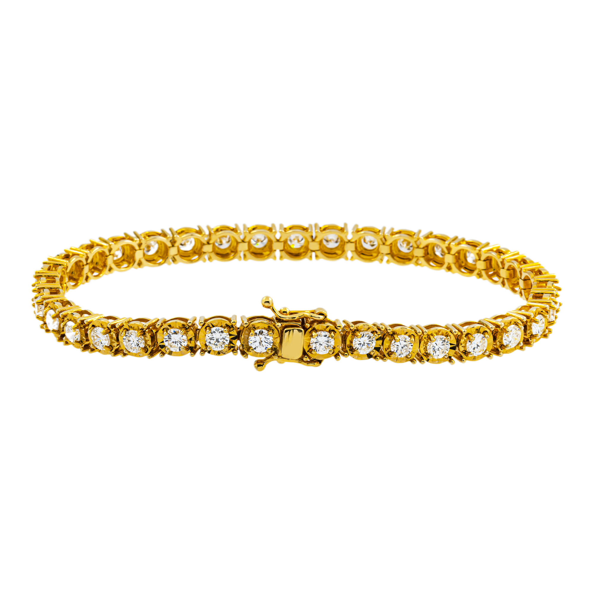 14K Yellow Gold Round Diamond Tennis Bracelet 4.10ct