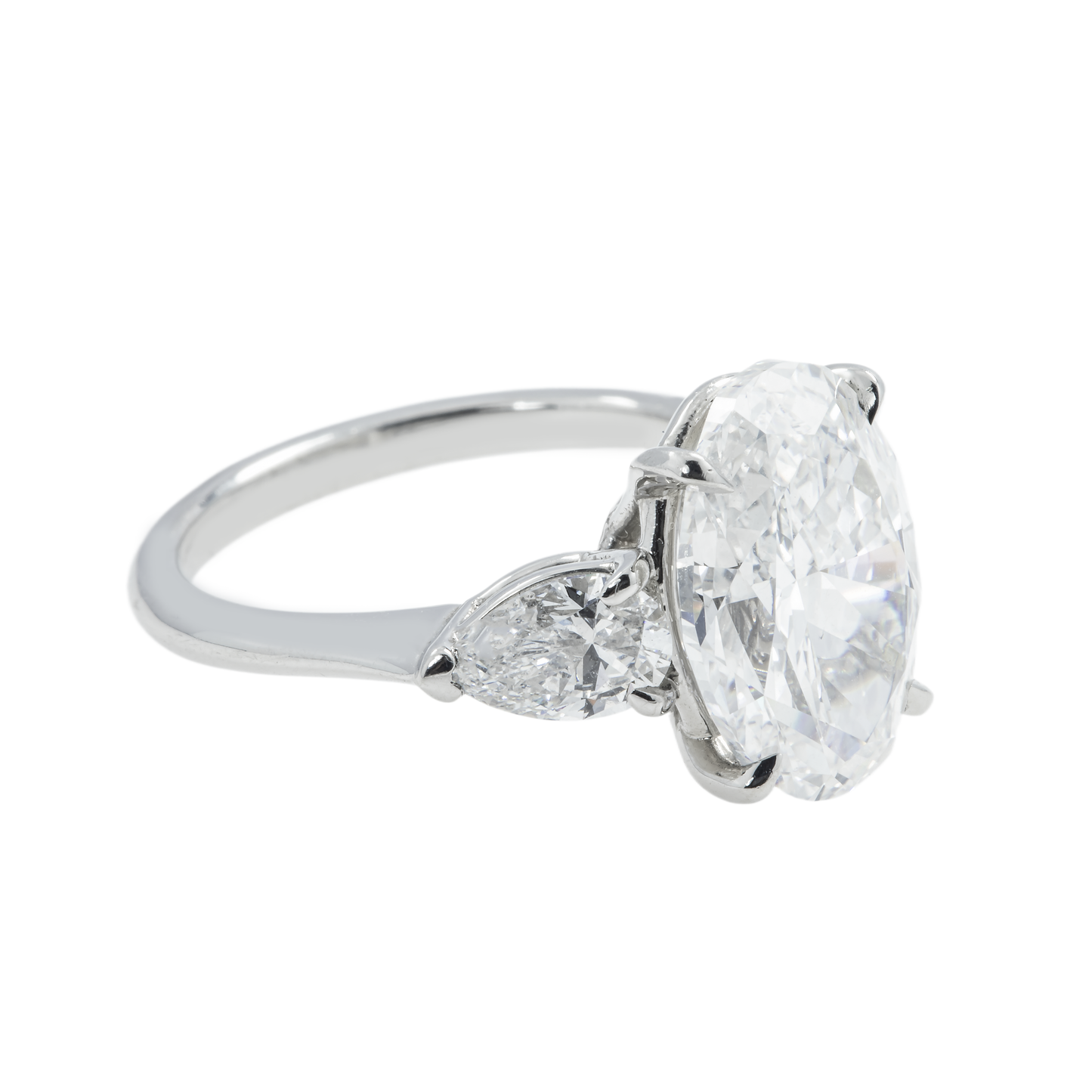 GIA Platinum 5.02ct Oval & Pear Cut Triple Diamond Engagement Ring 6.02ctw